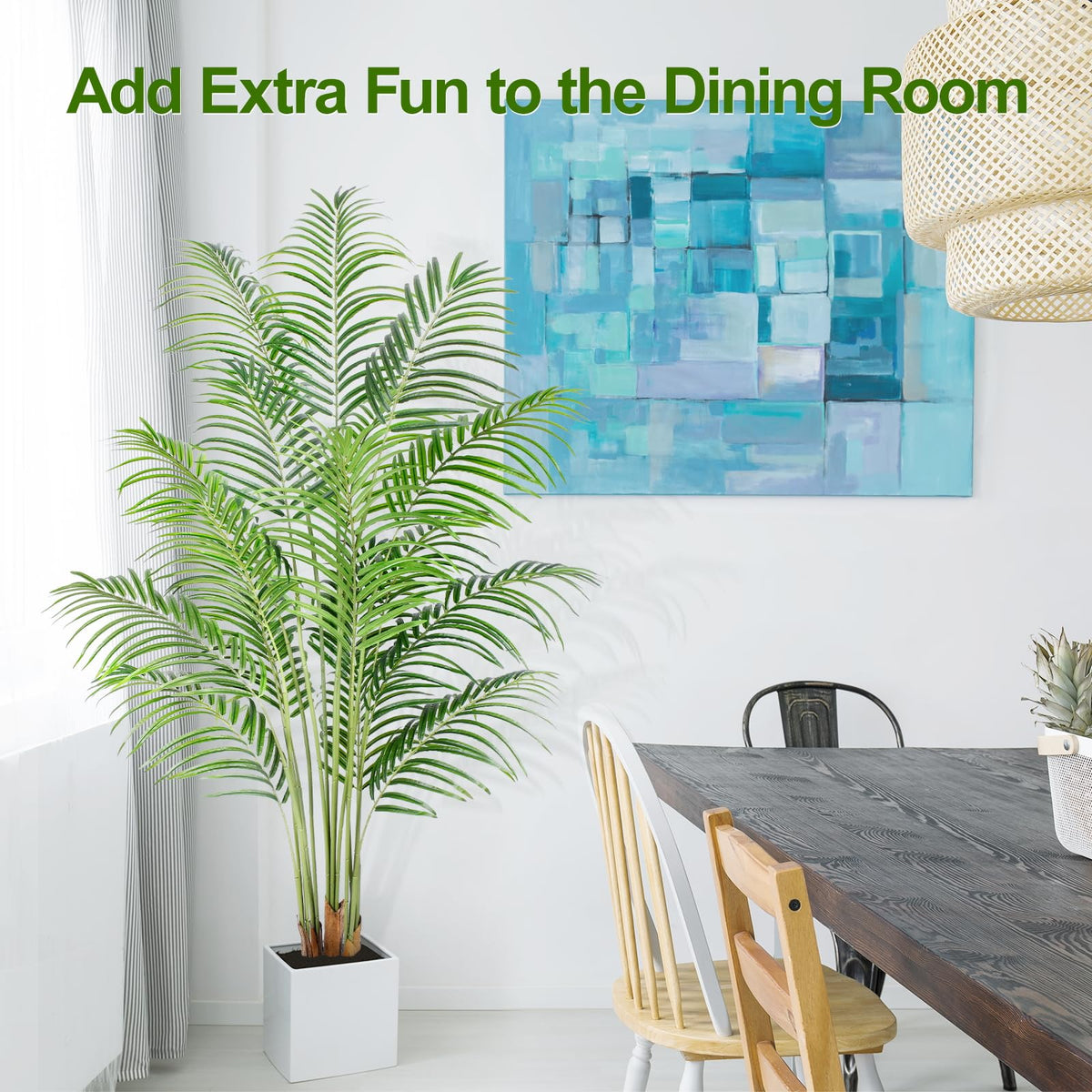 Keeplush 180cm Artificial Palm Tree Indoor Plant Tall Fake Tropical Paradise Palm Tree in Pot with Real Bark Design Faux Areca Palm Tree for Home