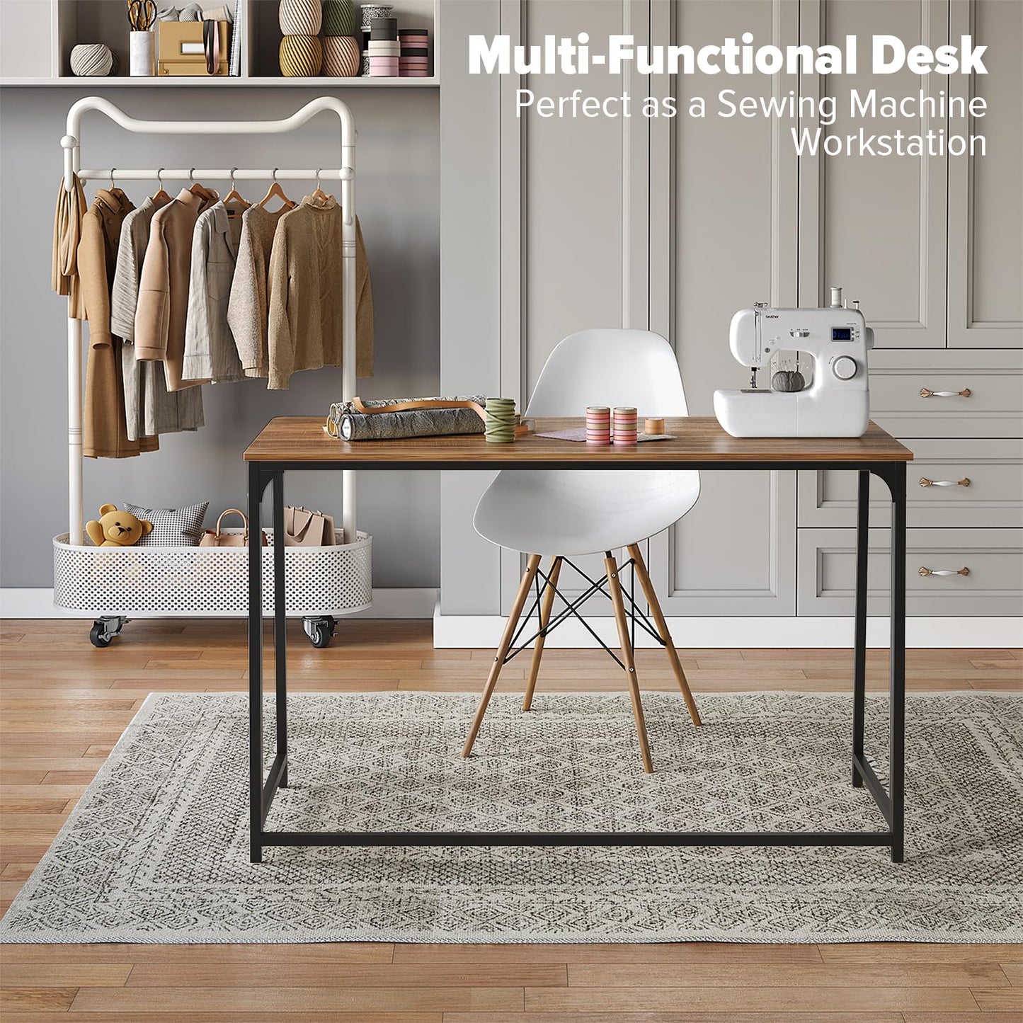 WOHOMO Folding Desk, 120cm Foldable Computer Desk for Bedroom, Walnut