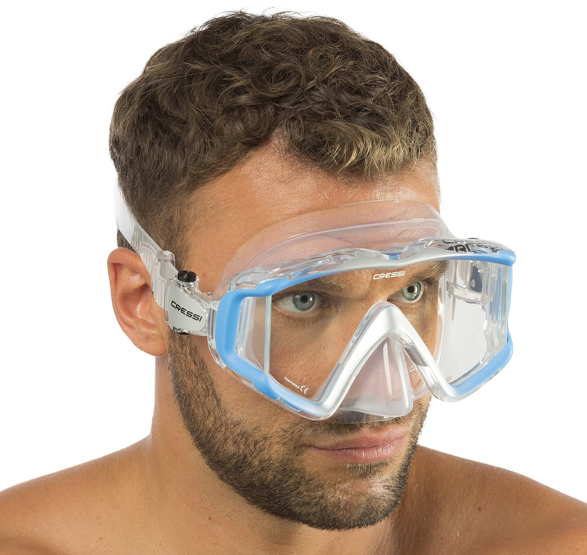 Cressi Liberty 3 Windows-Diving/Snorkeling Panorama Mask, Clear/Blue/Silver, Uni