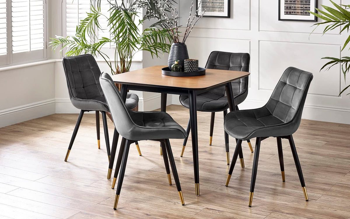 Julian Bowen Findlay Square Dining Table,Walnut Effect&Black -H75xW90xD90cm