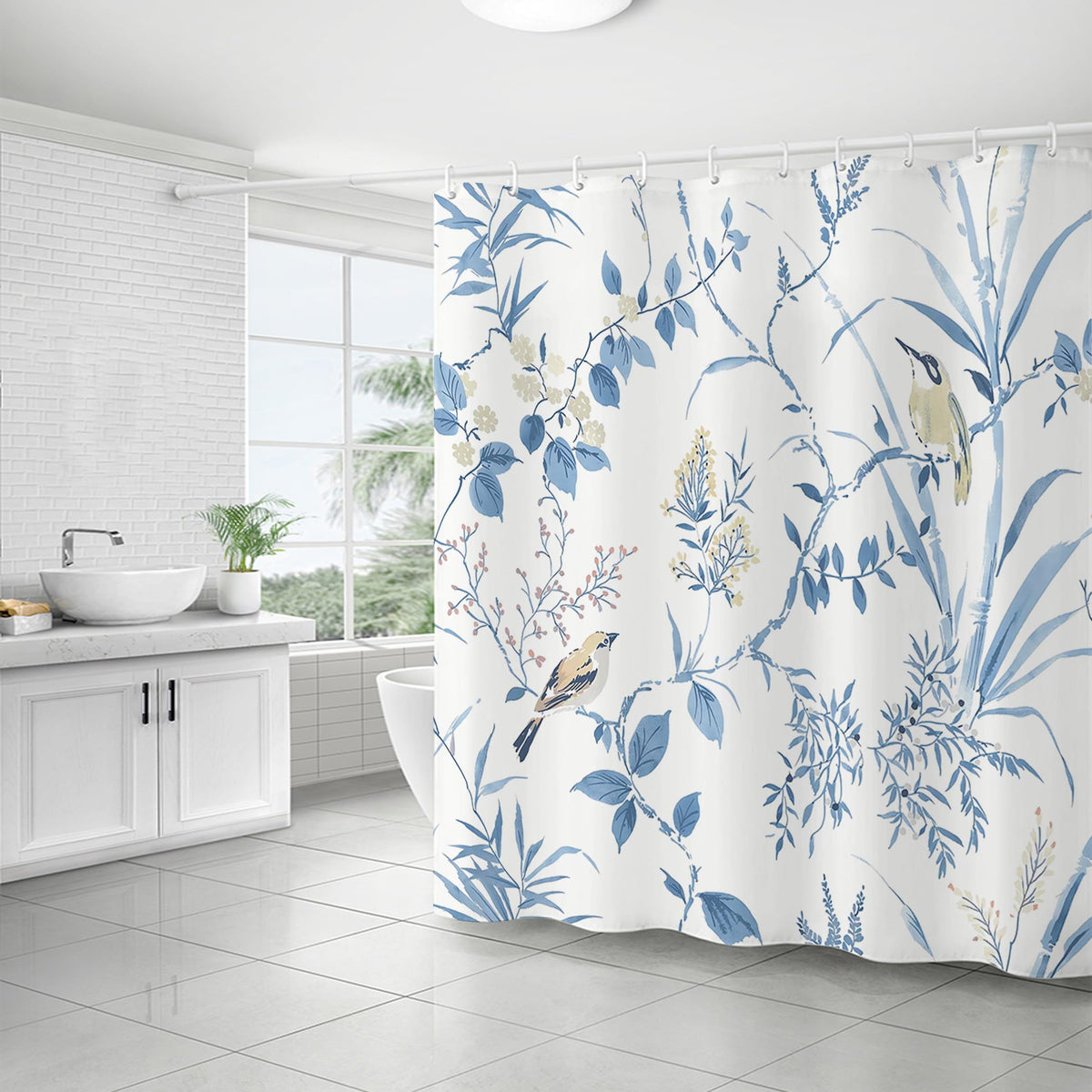 WELTRXE Shower Curtain Mould Proof Mildew Resistant, 183X183cm, Water Reisistant Polyester Fabric Shower Curtain with 12 Hooks, Weighted Hem, Blue