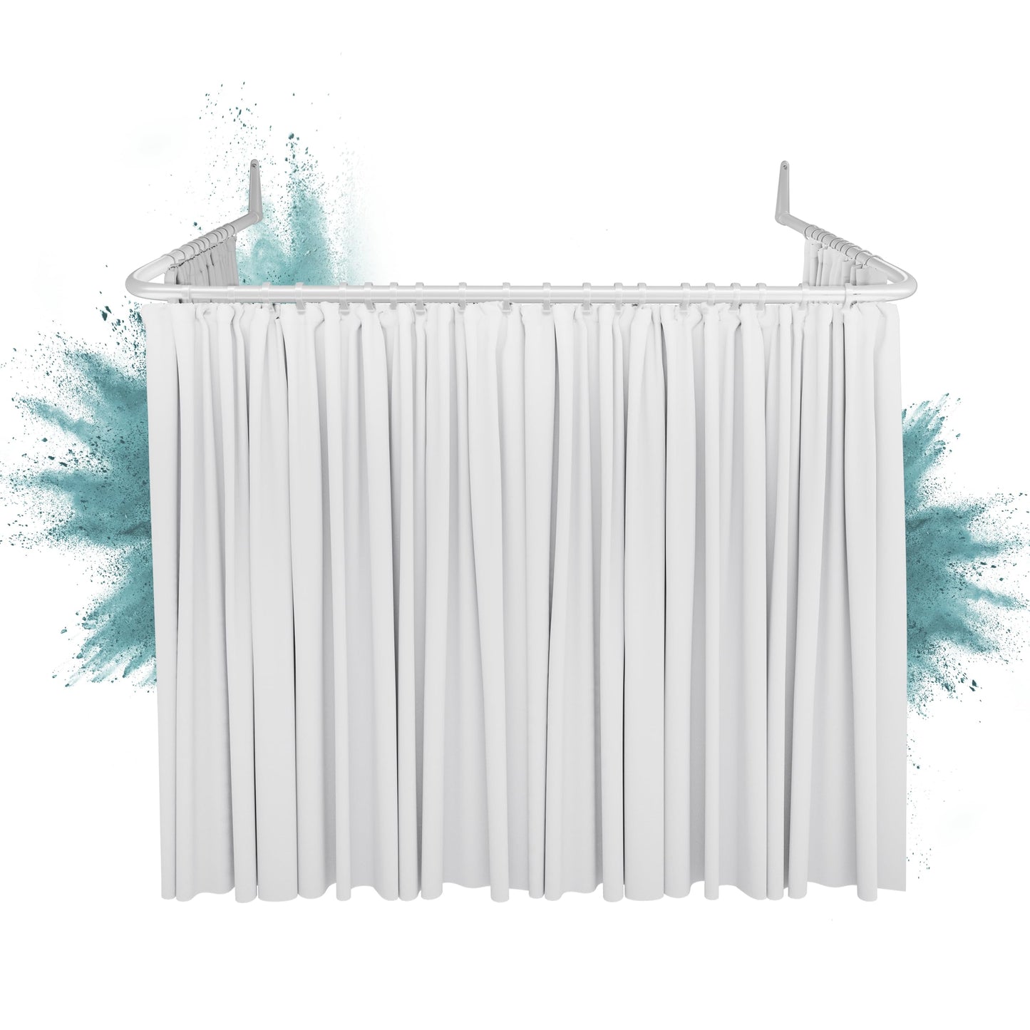 Erica U-shaped Shower Curtain Rail, Shower Curtain Pole 85x95x85 cm, Wall Mounted Shower Pole without Ceiling Mount, Shower Rail in White Powder