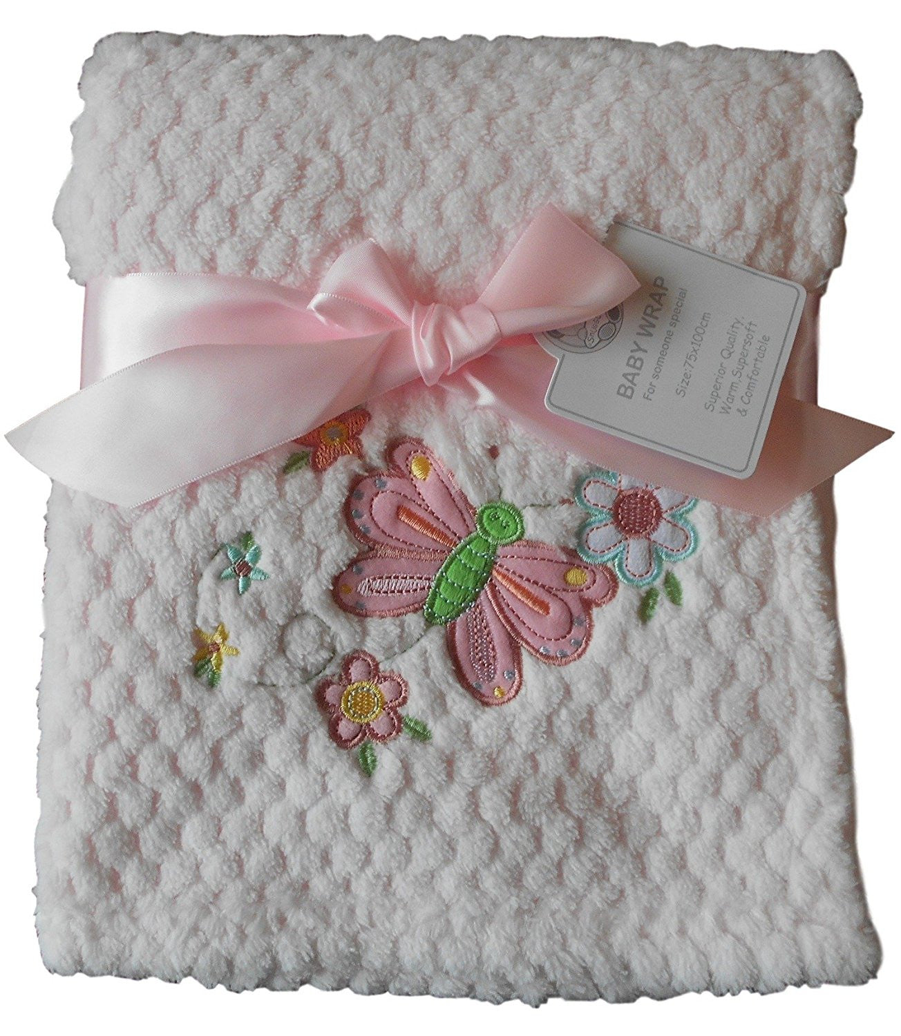 Baby Girls Beautiful Pink Butterfly and Flowers Blanket Wrap 100cm x 75cm approx