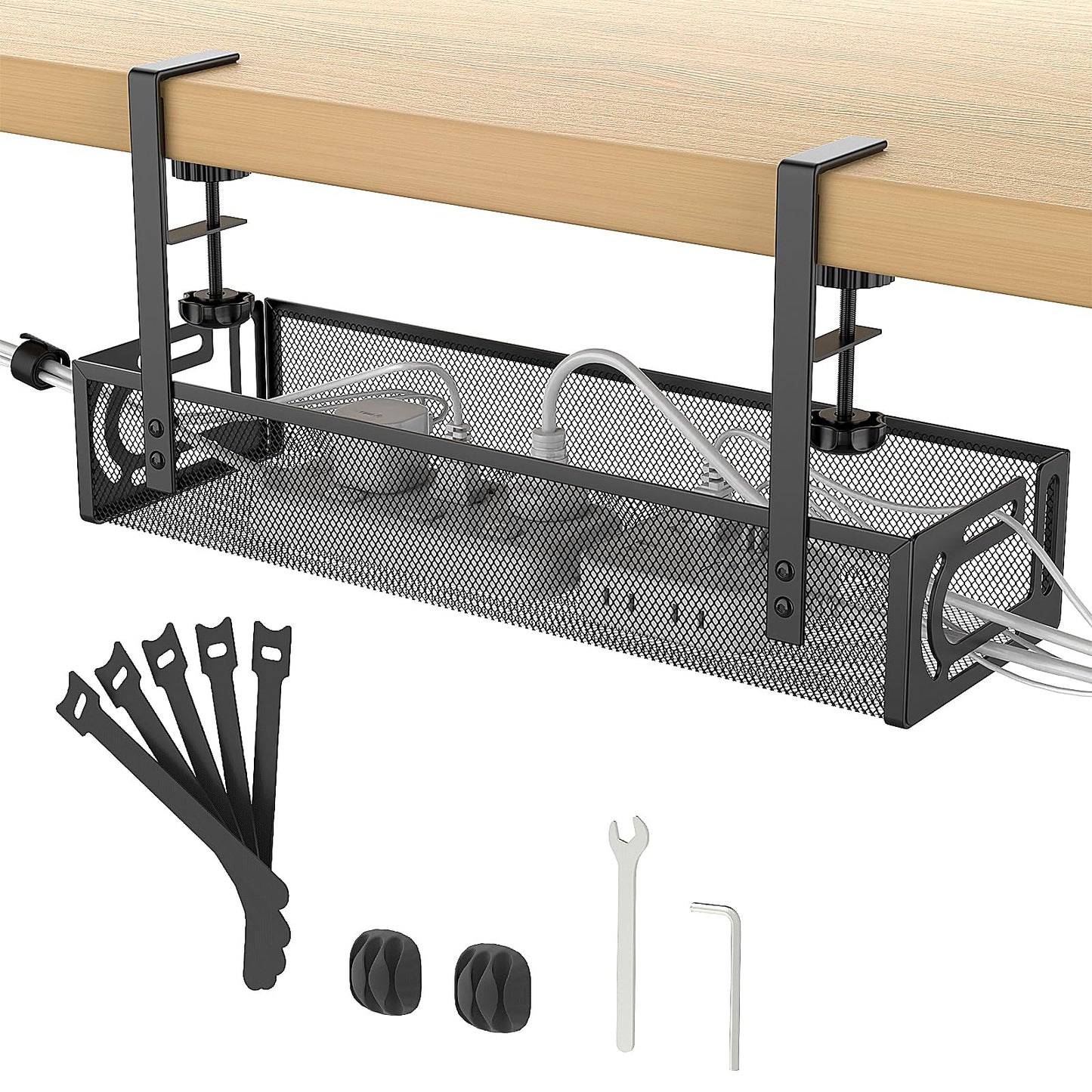 Under Desk Cable Management Tray, A non drilling table cable basket for storing extension cords, a screw free and tidy wire organizer clip, suitable