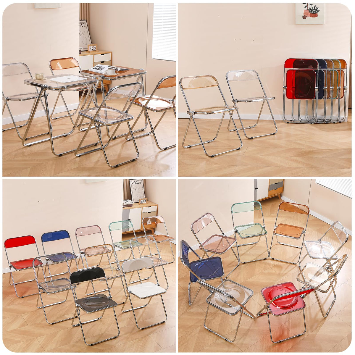 TAO ONE Acrylic Folding Chair Clear Morden Chrome Chair-Red