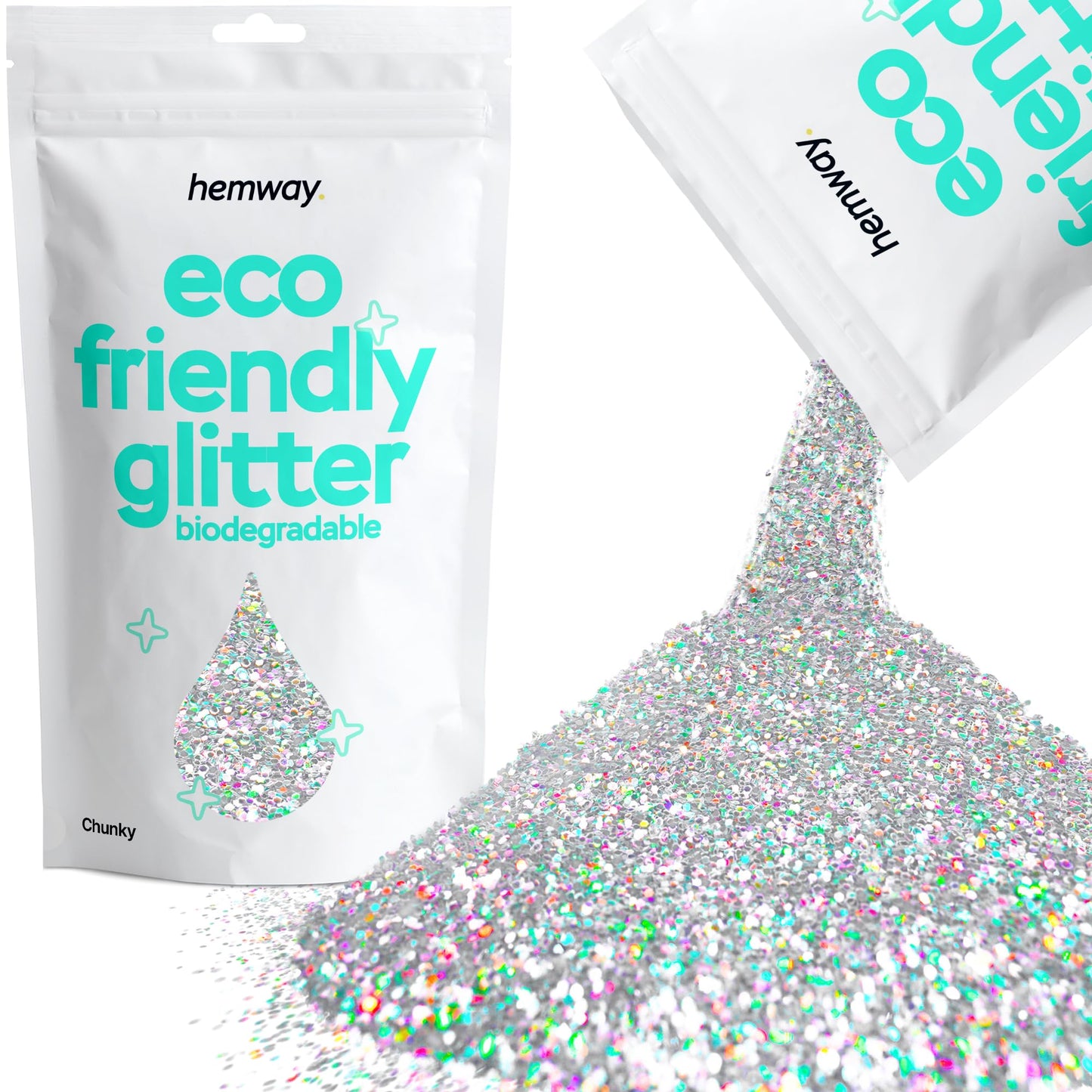 Eco Friendly Biodegradable Glitter | Silver Holographic - Chunky 100g, Plant Based, Biodegradable Glitter for Craft, Face, Hair, Nail, Body and