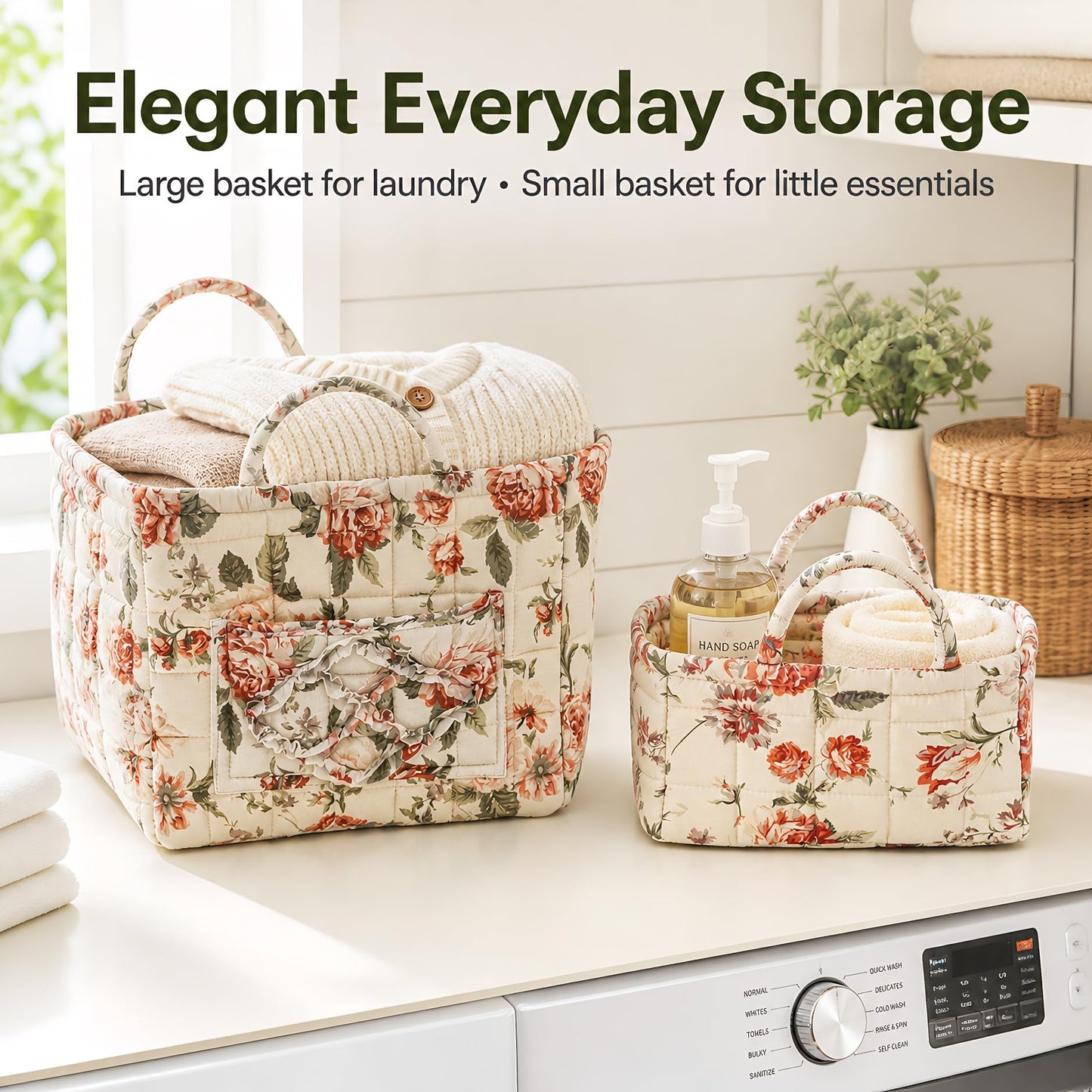 Boho Foldable Floral Storage Basket with Handles 2 PCs
