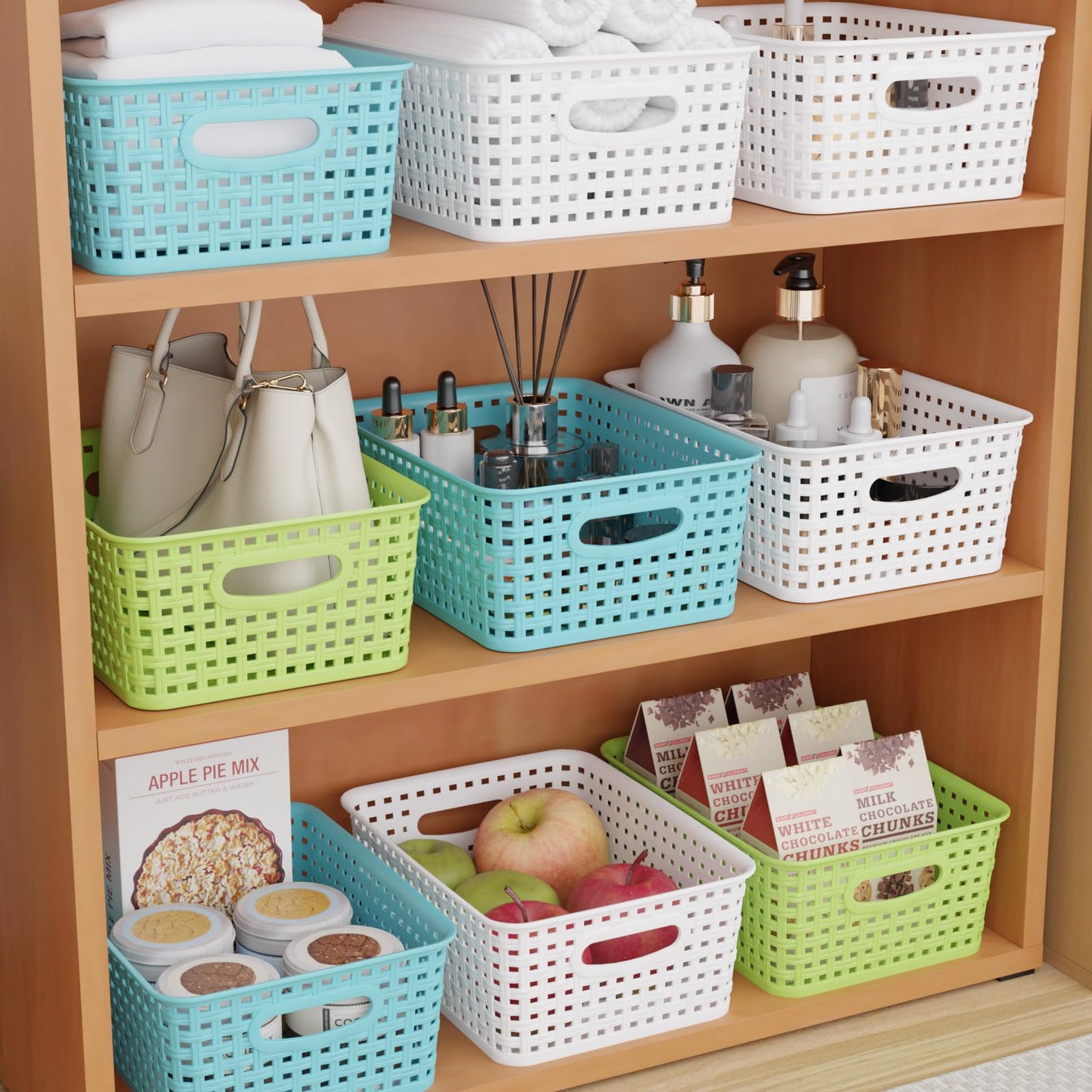 Xyskin 6-Pack Plastic Small Storage Basket Set, Colorful