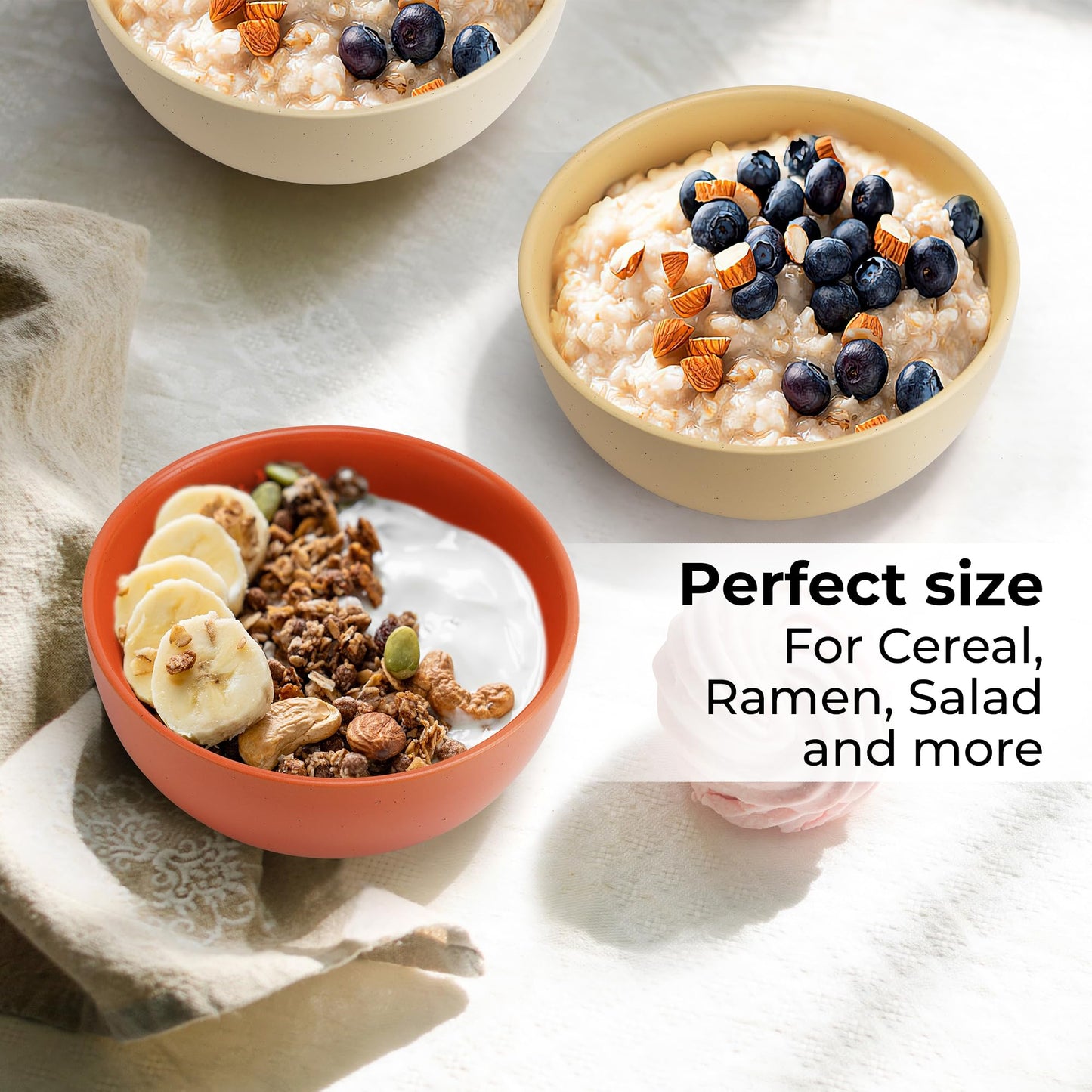 MIAMIO Set of 4, 750 ml Ceramic Soup Bowls/Cereal Bowl Set for Salad, Oatmeal, Fruit, Rice Dishwasher & Microwave Safe Aura Collection