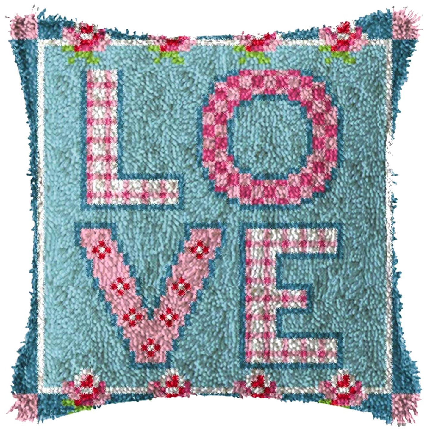 SKTWOE Latch Hook Cushion Kit LOVE Pattern Pillowcase Sewing Making Kits DIY Croet Yarn Kits Cross Stitch Embroidery Kits for Adults Kids DIY Craft
