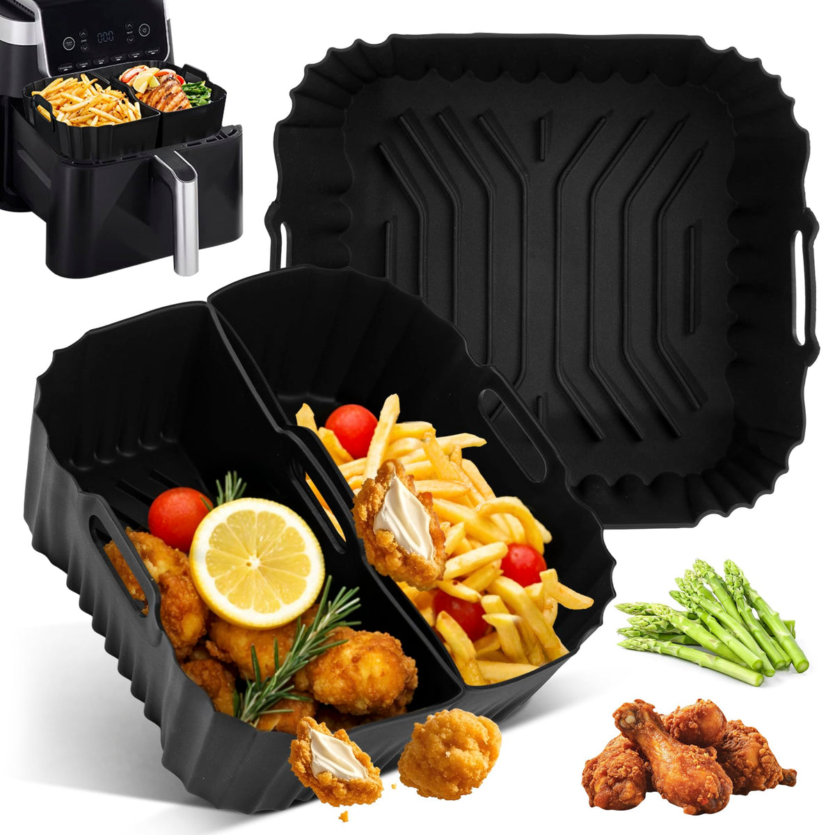 Pietuley 3Pcs Silicone Air Fryer Liners for Hot Air Fryer 19-23 cm, Airfryer Accessories for Tefal Easy Fry Max 5L, Ninja AF180UK Max Pro 6.2L,Russell