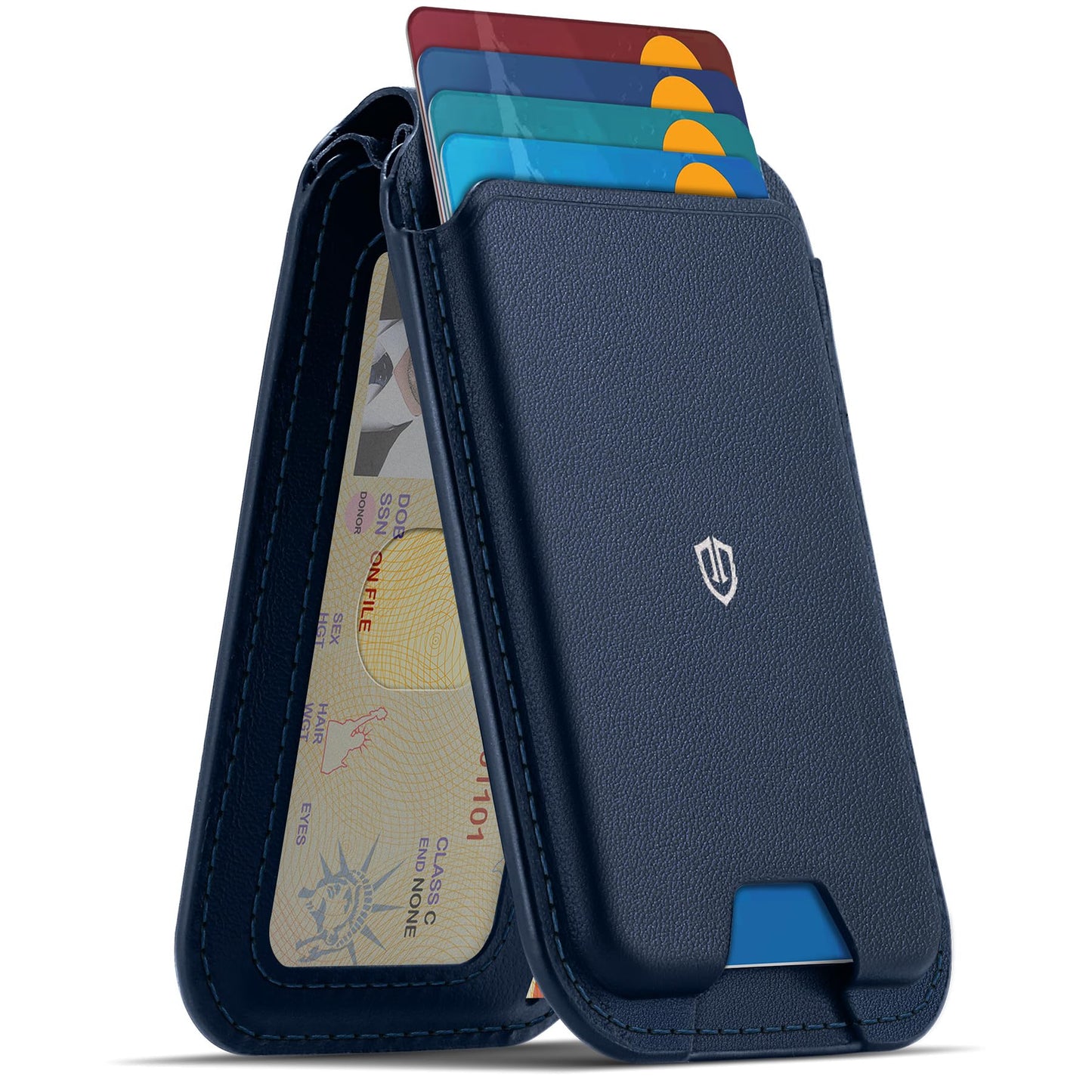 SHIELDON Compatible with MagSafe Wallet Stand, Genuine Leather Magnetic Card Holder, RFID Blocking & ID Window, Magnetic Card Wallet for iPhone