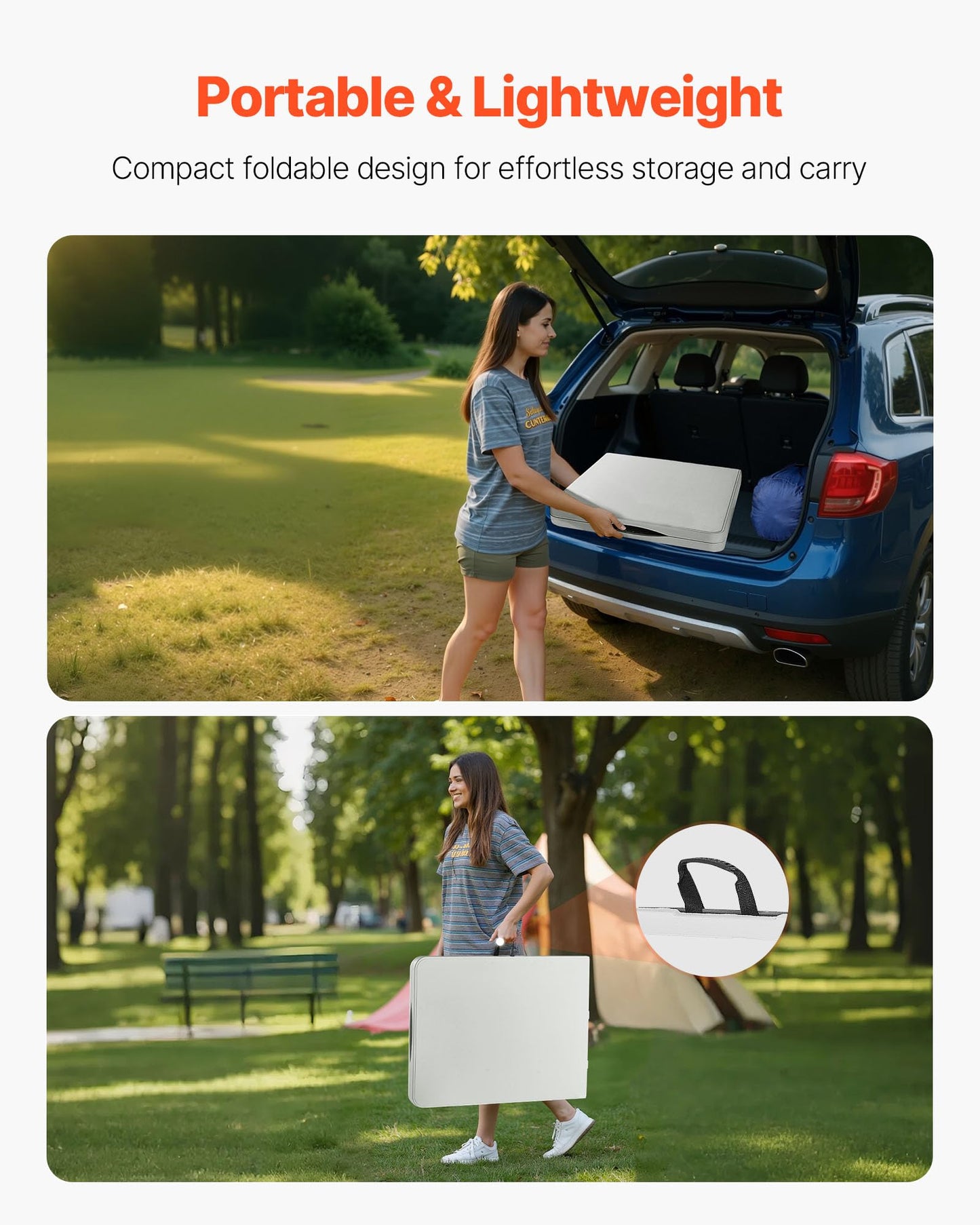 VEVOR Folding Table, 6 Ft Heavy Duty Portable Fold-in-Half Utility Table, Indoor Outdoor Plastic Rectangle Table with Built in Handle, for Party