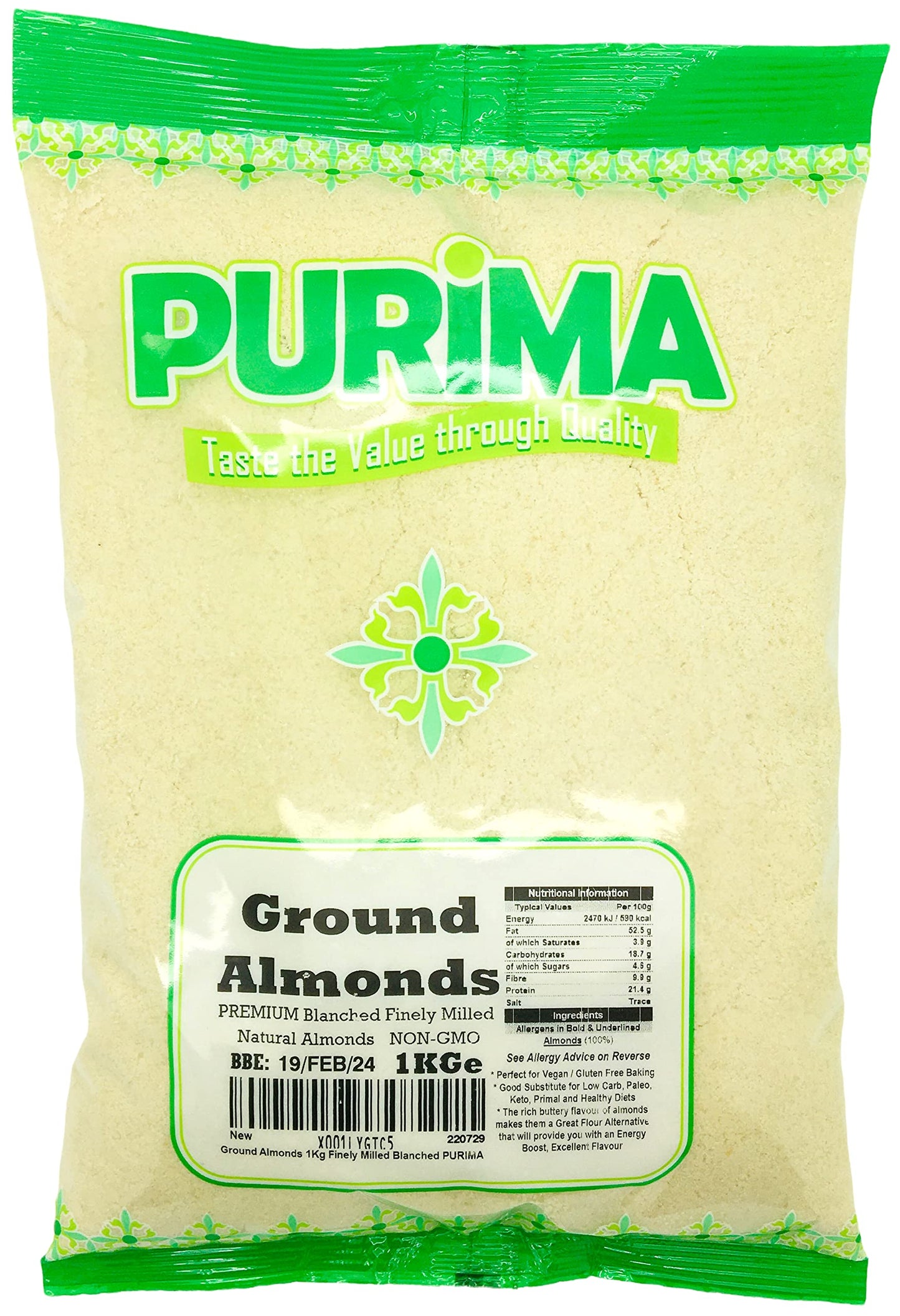Ground Almonds 1kg - Fine Blanched Finely Milled Almond Flour for Baking Blanch Meal Powder Bulk Bag Box Super Macarons Keto Low Carb Natural Paleo