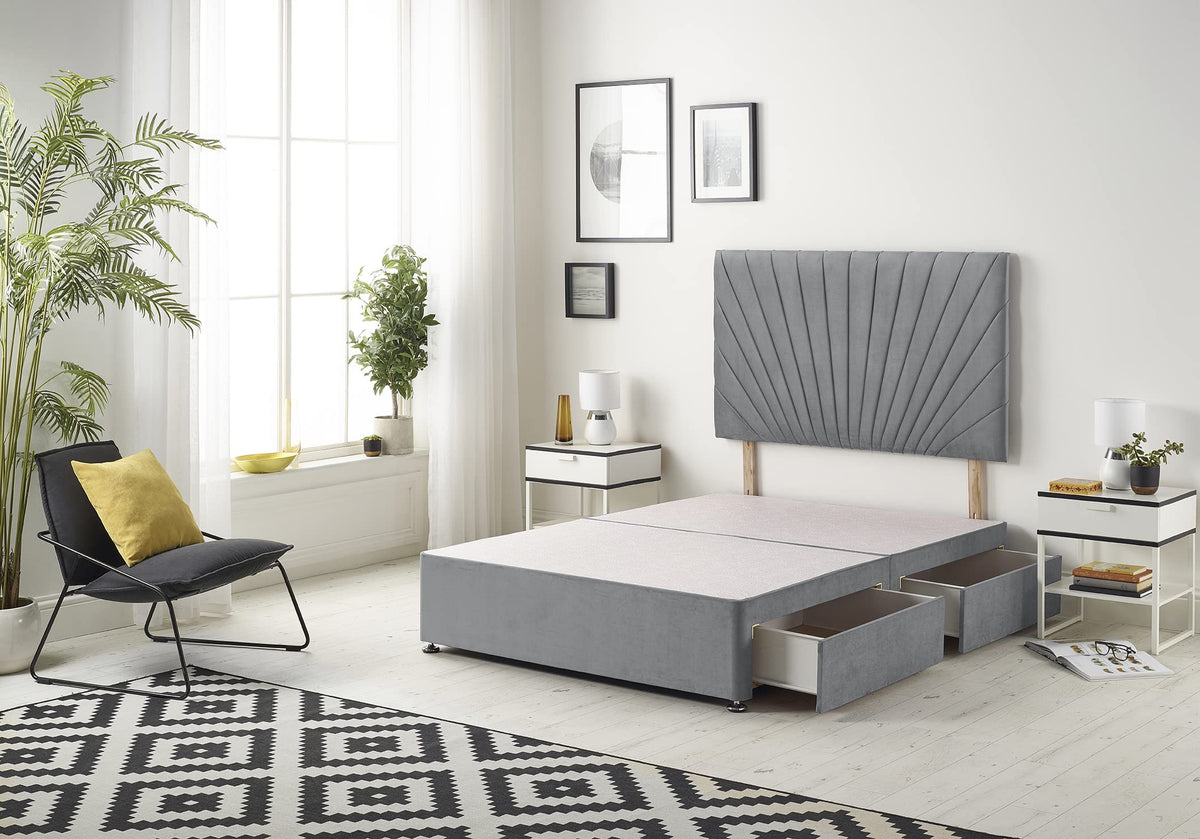 Bed Centre 5ft King size divan bed base Platinum Charcoal Plush Divan Bed Base With Same Headboard And Storage Drawer-5FT King