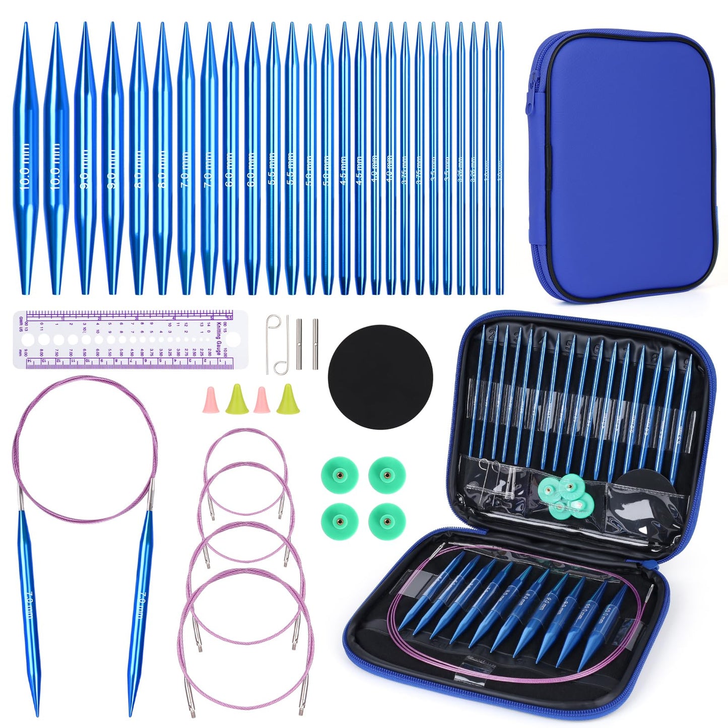 Aeelike Circular Knitting Needles, Interchangeable Circular Knitting Needles Set with Case & Accessories, 13 Pairs of Round Knitting Needles 3mm-10mm,