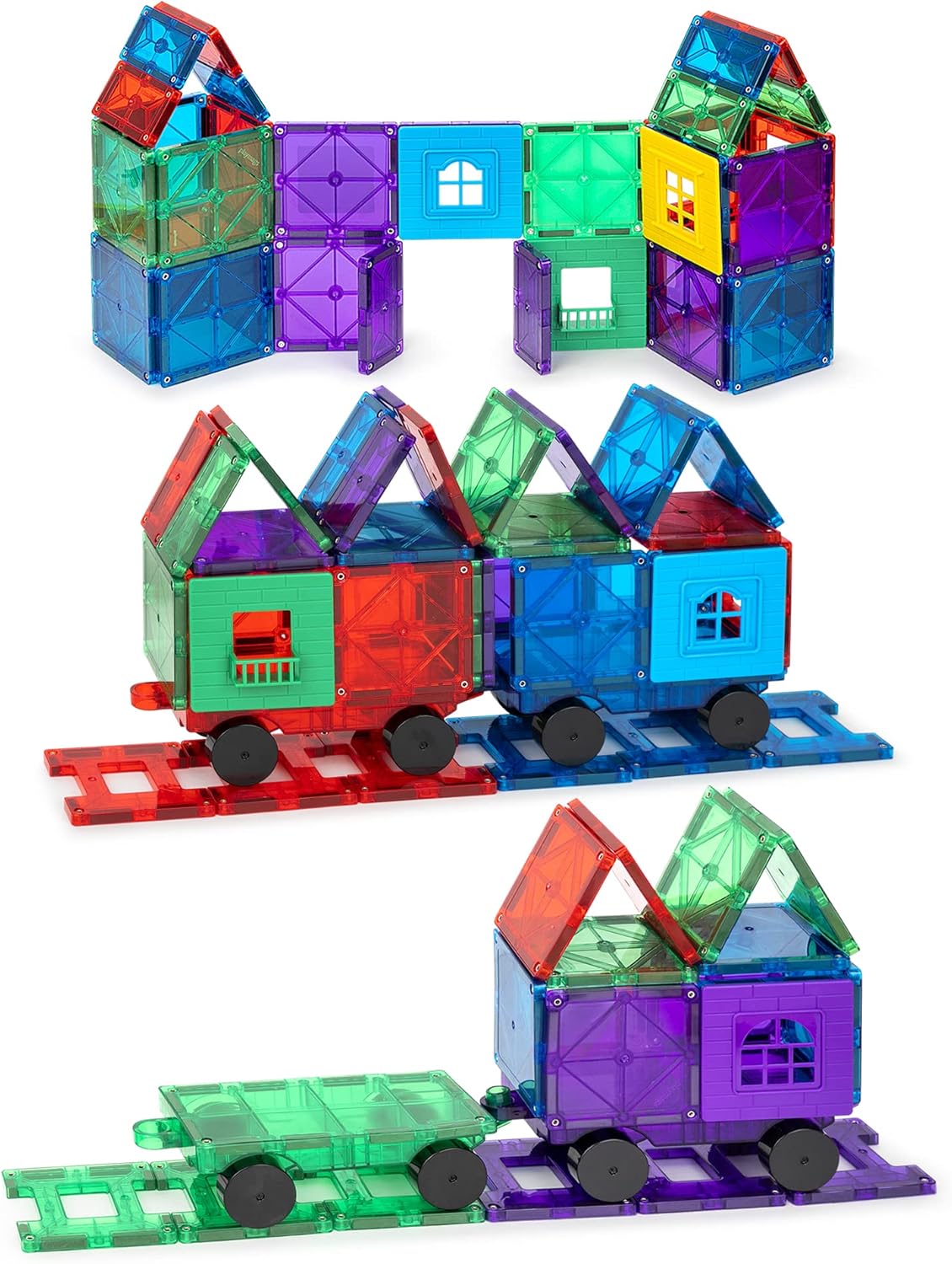 Playmags Magnetic Tiles Train Car Set 55pcs, Used- very good, open, scruffy box