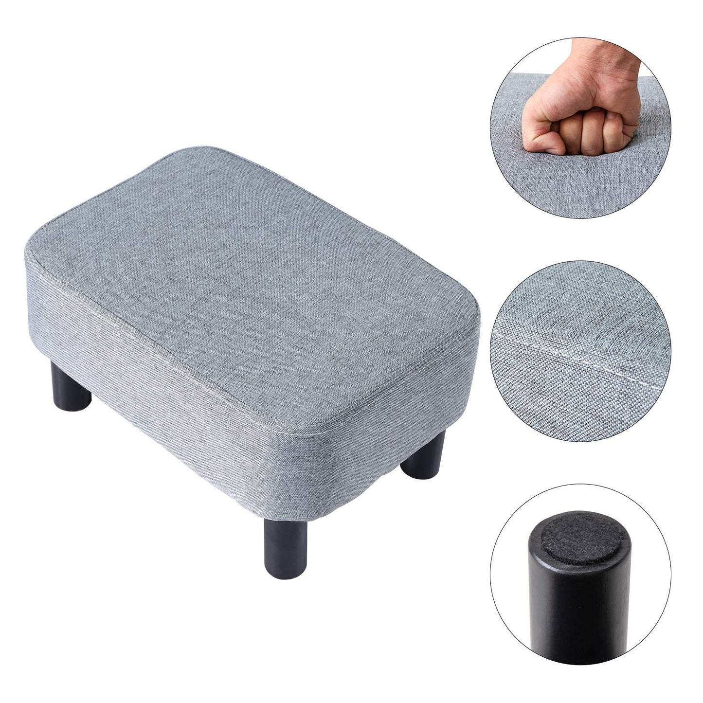 YMYNY 42CM Footstool, Rectangle Ottoman with Stable Wooden Legs, Modern Linen Fabric Footrest, Change Shoes Stool for Living Room