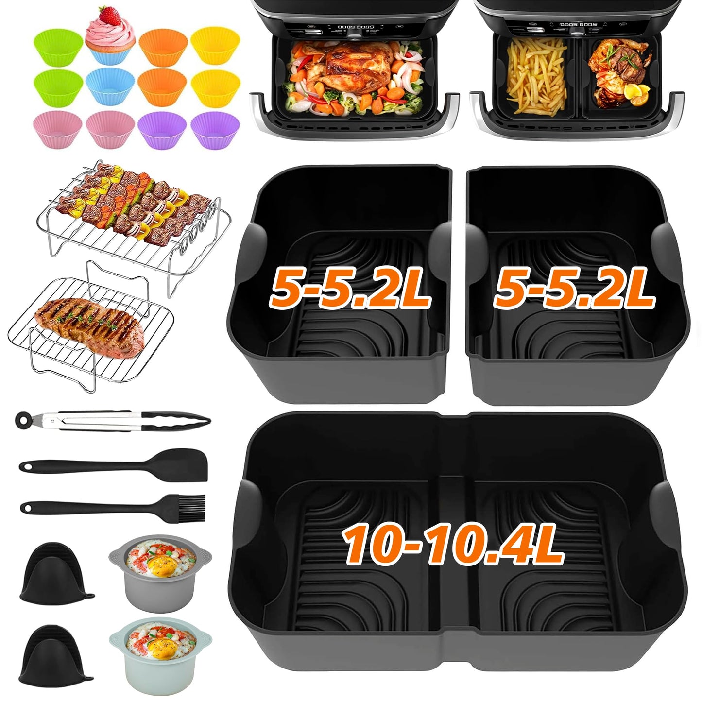 Pietuley 28Pcs Higher Air Fryer Accessories for Ninja Foodi Flexi Drawer 10.4L AF500UK, Reusable Silicone Air Fryer Liners for Cosori Dual Blaze