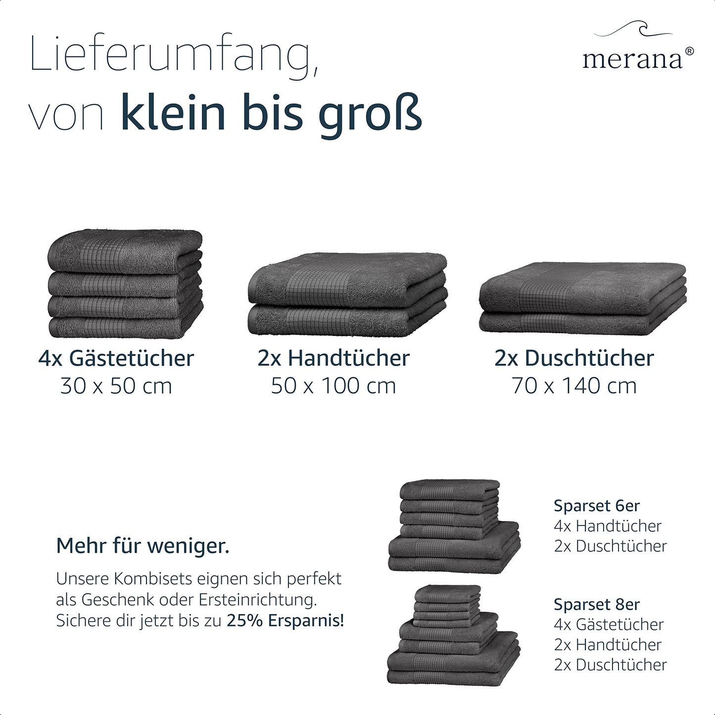 Merana Hand Towel Set, Absorbent, Soft and Lint-, Terry Towel Set in Luxury Quality Made of Heavy Organic Cotton 590 GSM