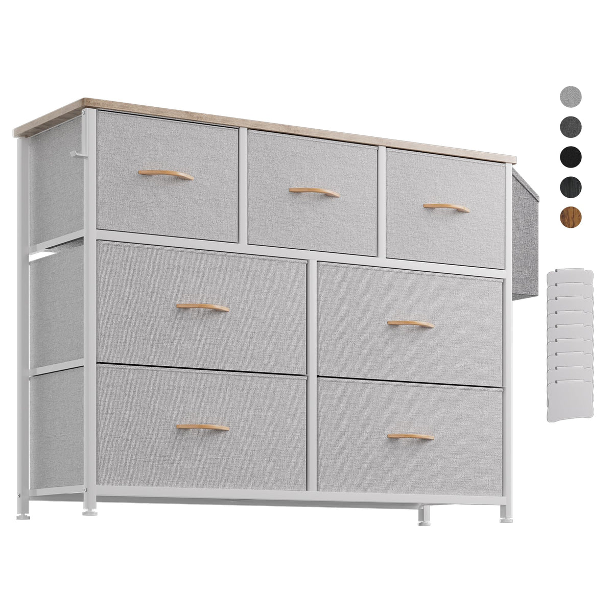 PURFINO Fabric Chest of Drawers - Canvas Storage Unit with 7 Drawers, Label Cards, Side Pocket & Hook for Living Room, Hallway, Bedroom