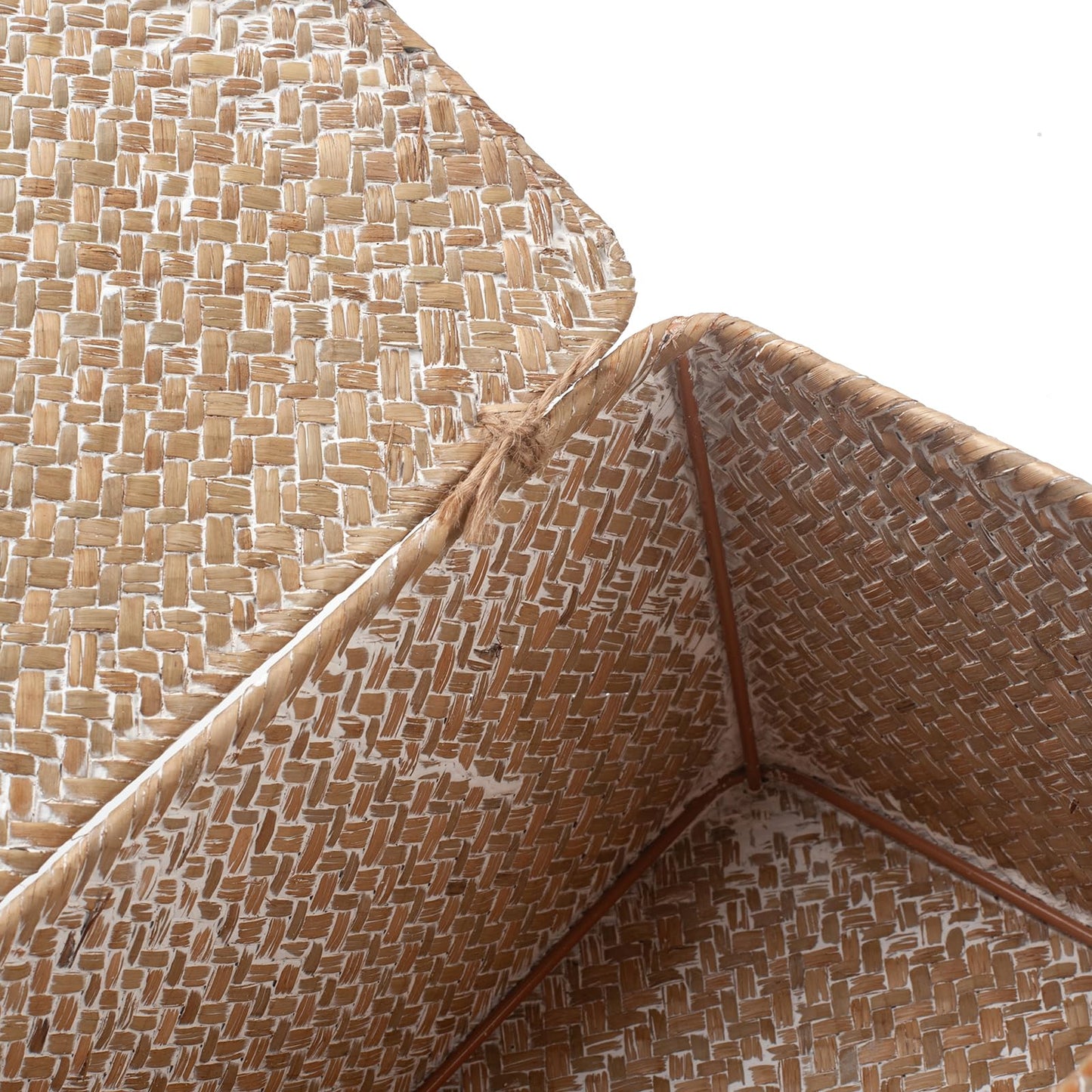 Seagrass Storage Baskets with Lid Natural Rattan Woven Rectangular Organizer Box (Whitewash Medium 30cmx18cmx15cm H)
