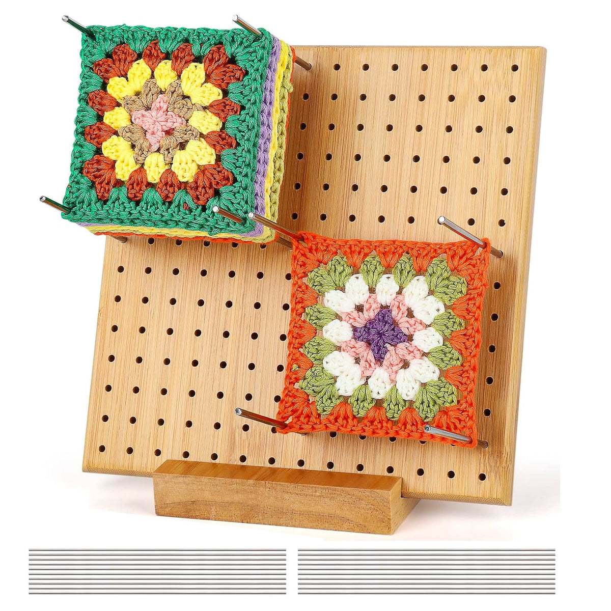 Crochet Blocking Board Granny Square Blocking Board Wooden Knitting Blocking Mats with 20 Metal Pins for Crochet Projects 7.87 Inches