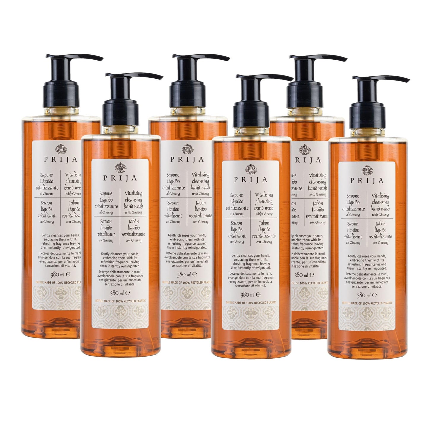 Prija Vitalising Hand Wash with Ginseng Extract Gently Cleanses Hands, Moisturising Liquid Hand Soap, Vegan Friendly with Energising Fragrance 6 x