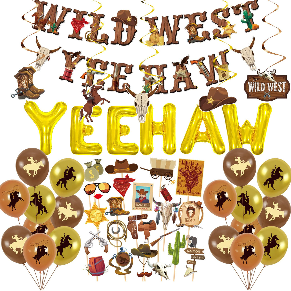 55PCS Western Party Decorations West Cowboy Banner West Wild Theme Supplies Yee Haw Ceiling Streamers for Boys Birthday Western Baby Show Party