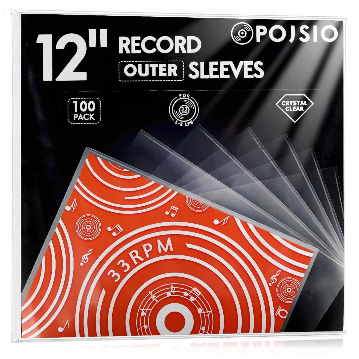 POJSIO 12 Inch Vinyl Record Sleeves Outer,100 x Record Sleeves 12 Inch | 3 Mils Thick | Crystal Clear High-Density Polypropylene Plastic Vinyl