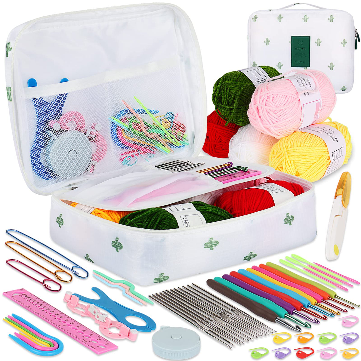 Coopay Crochet Starter Kit for Beginners Adults, Includes Ergonomic Metal Crochet Hooks 0.6mm to 6mm, Accessories and Cactus Case, Knitting Set with