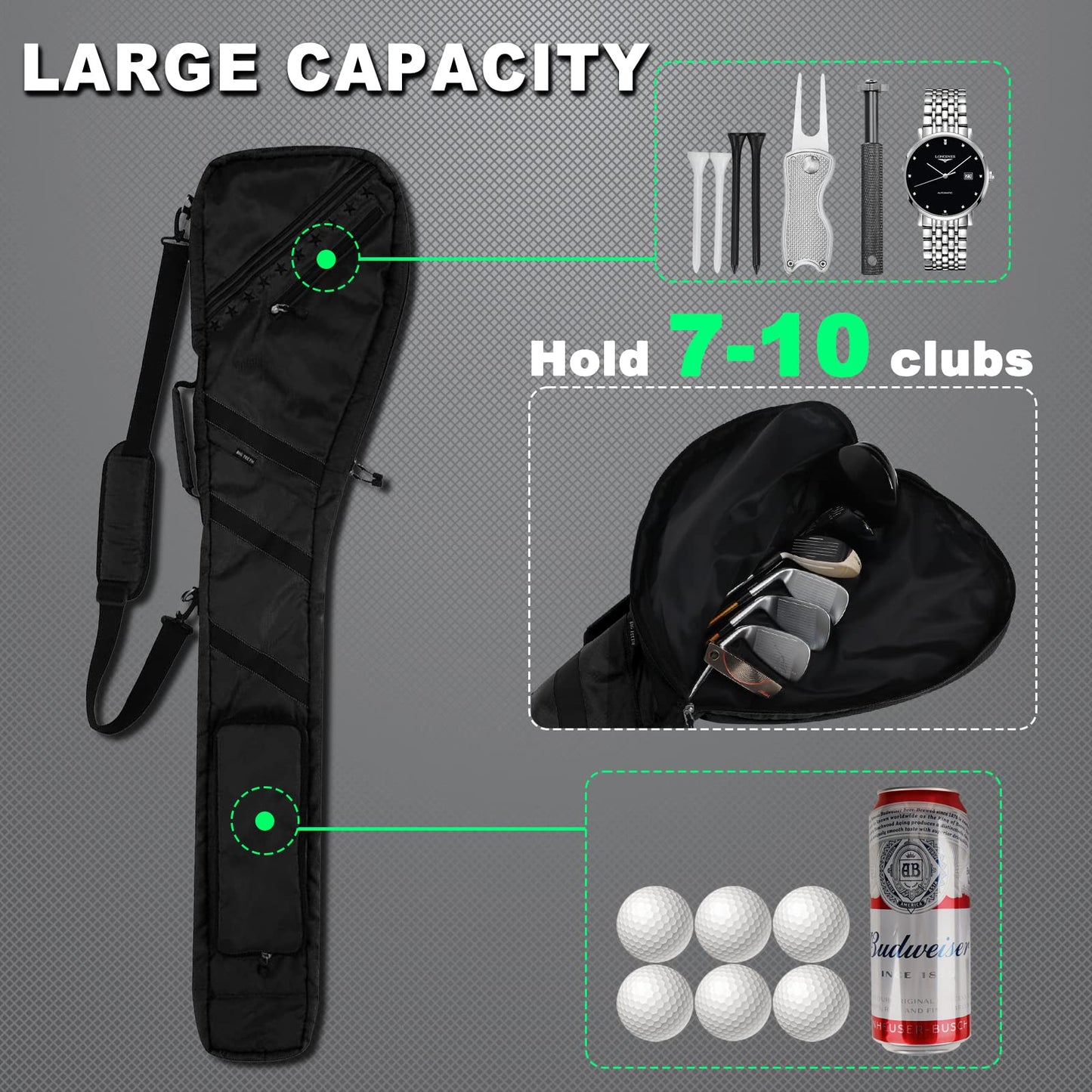 BIG TEETH Golf Carry Bag Lightweight Travel Bag Case Golf Club Sunday Bag Waterproof Multi Colors (Black)
