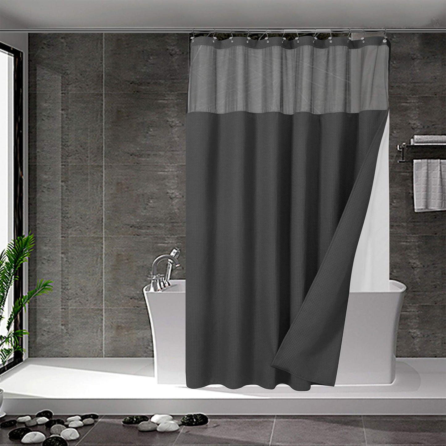 N&Y HOME Waffle Weave Shower Curtain with Snap-in Fabric Liner Set, 12 Hooks Included - Hotel Style, Water-Repellent & Washable, Heavyweight Fabric &