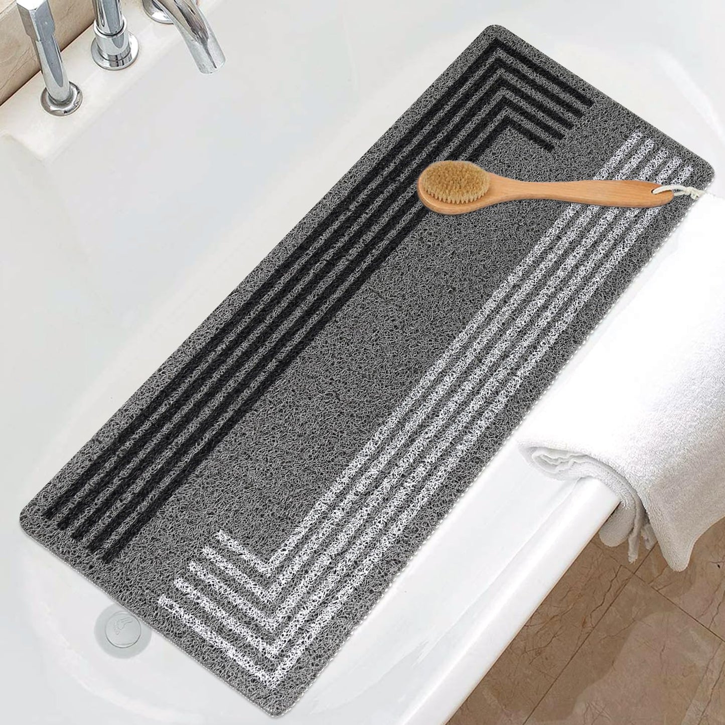 Extra Long Shower Mat Non Slip Anti Mould 40x100cm Loofah Bath Tub Mat Soft Texured Bathroom Safety Floor Mat for Inside Shower with Drain Quick