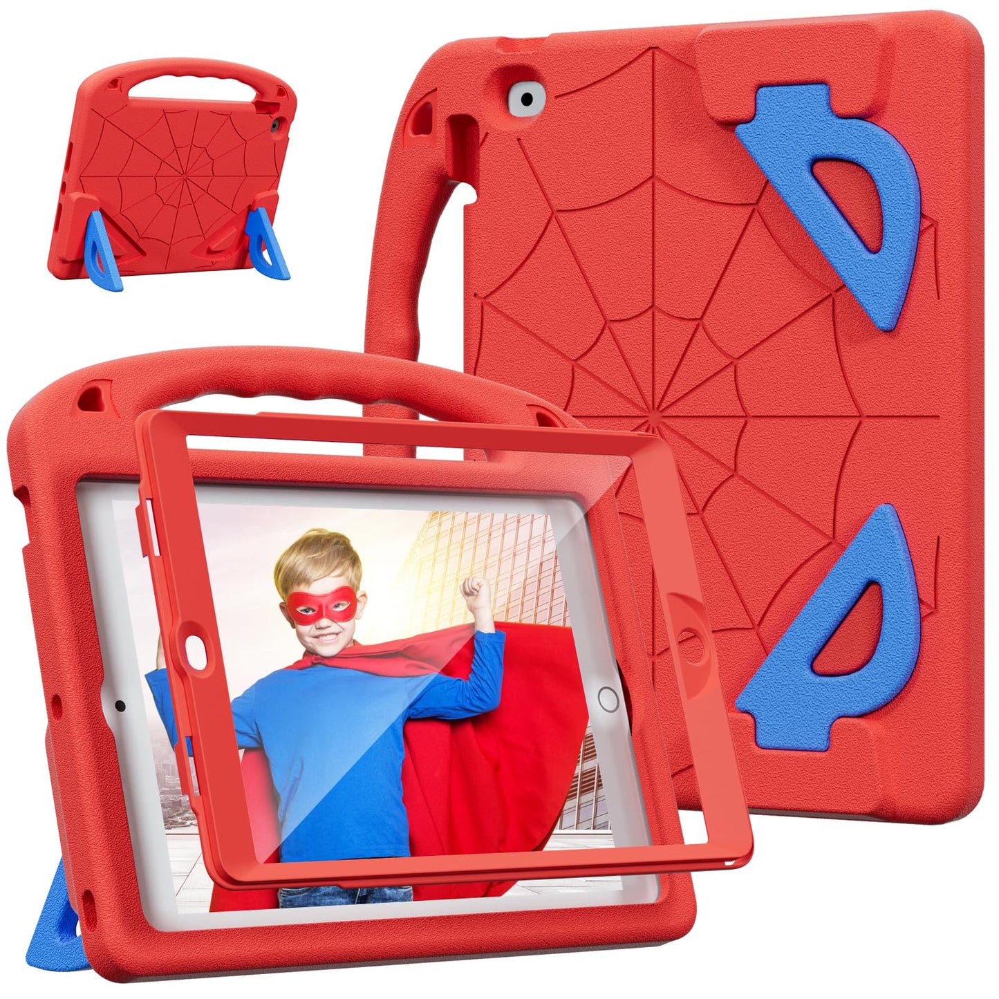 LKOOZO Kids Case for iPad 9th/8th/7th Generation (iPad 10.2 inch 2021/2020/2019), Shockproof Cover with Screen Protector (Red)