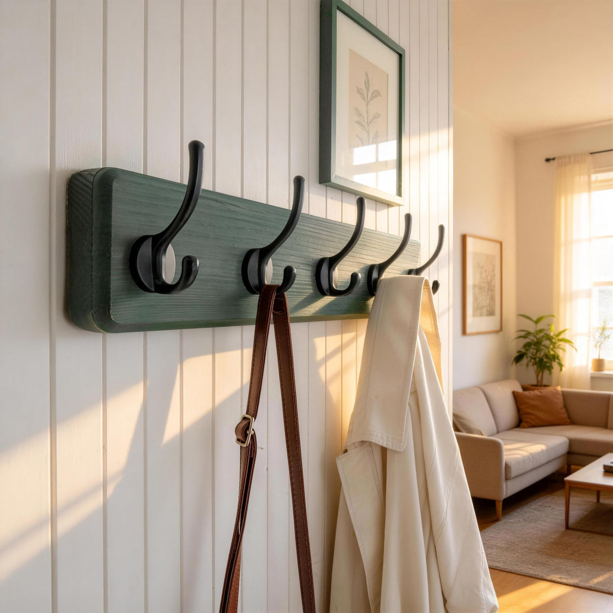 Dseap Coat Rack Wall: Patented, Heavy-Duty, 5-Double-Hooks Wooden Wall Mounted Coat Rack Coat Hanger Hook Rail for Winter Coats Hat Jacket Clothing