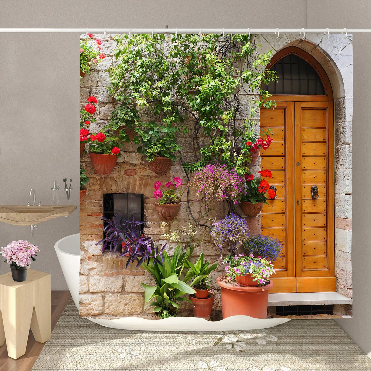 GOOESING Garden Shower Curtain Outdoor Shower Curtain Landscape Bathroom Curtain with Hooks Durable Waterproof Fabric Bathroom Decor Washable