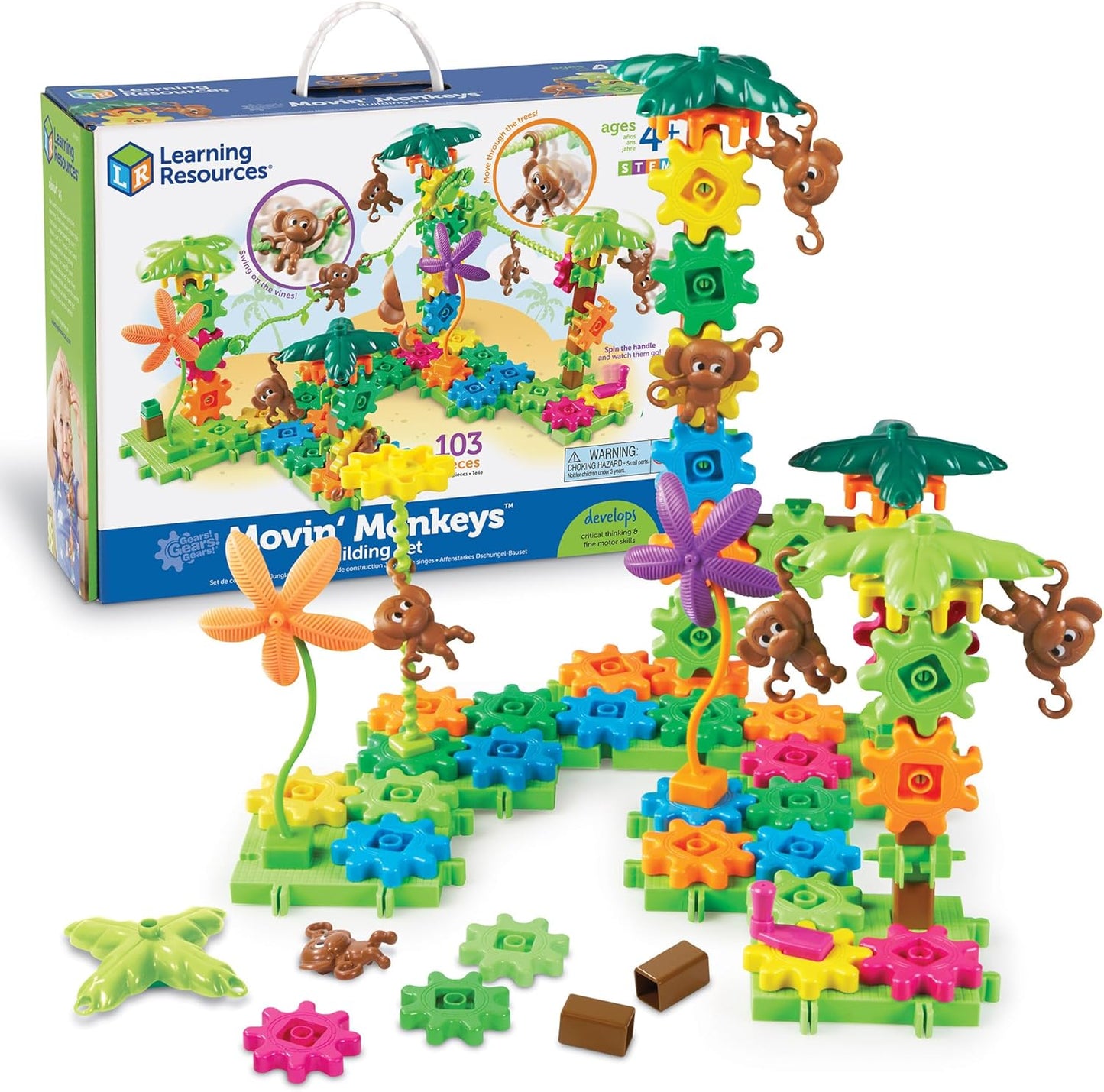 Learning Resources Movin’ Monkeys, Gears & Construction Toy, Used- very good, complete, scruffy box