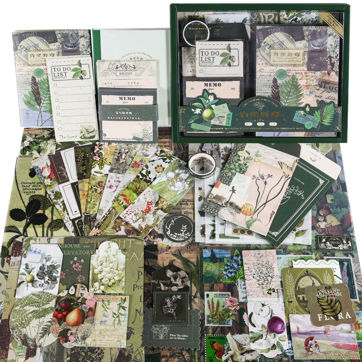 OFFIGIFT Scrapbooking Supplies Kit, Vintage Aesthetic Scrapbook Kit, Junk Journal Supplies with Scrapbooking Paper A6 Grid Notebook, Journaling