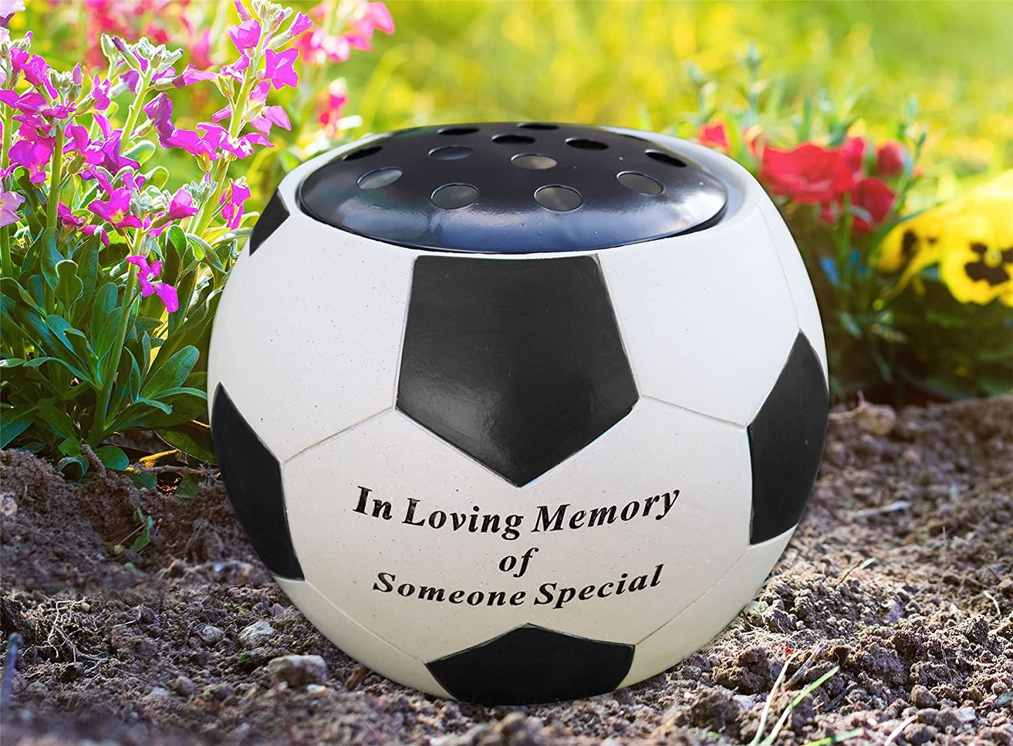 Football Graveside Memorial Coloured Grave Decoration Ornament Resin - Black