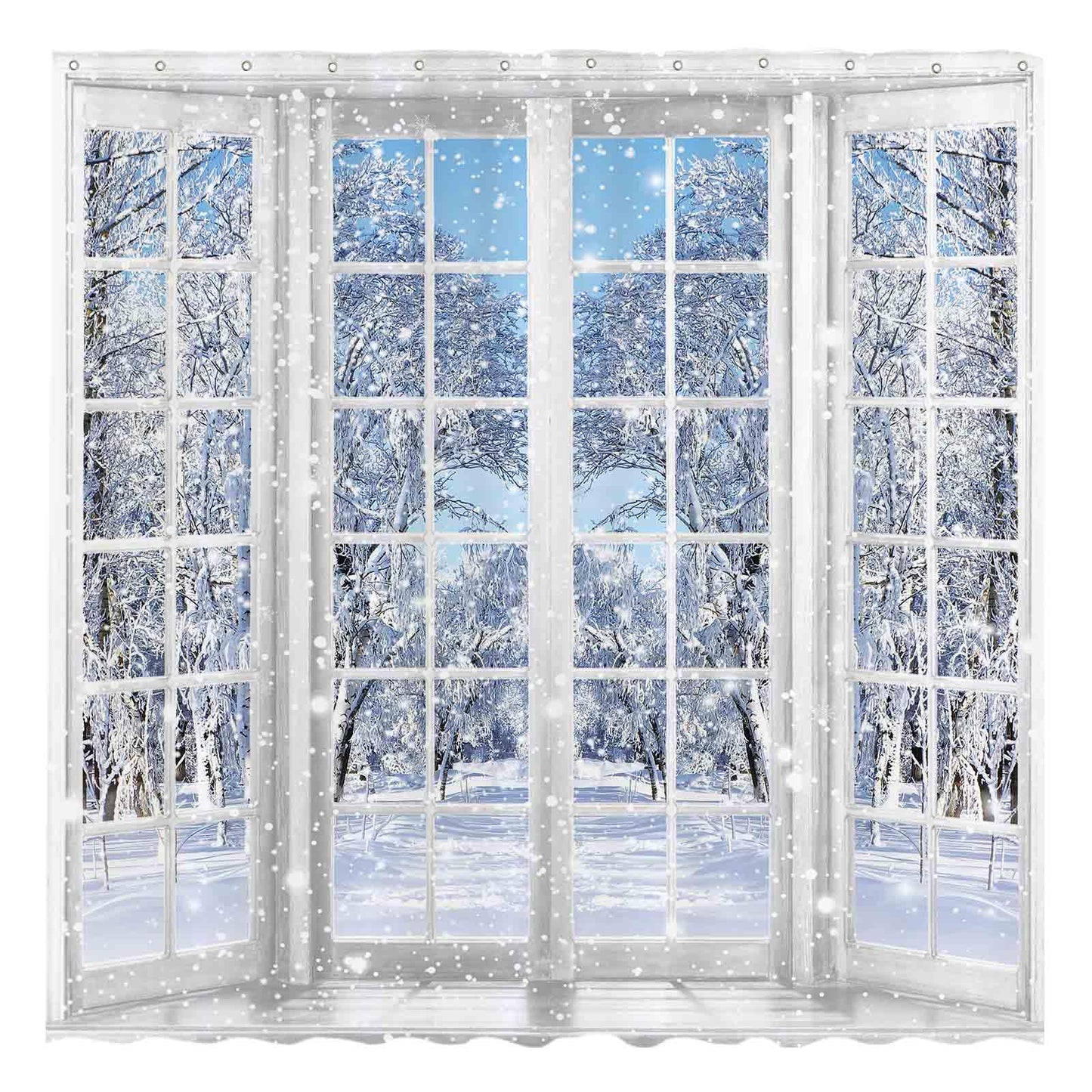 Allenjoy 72x72 inch Winter French Window Shower Curtain Beautiful Nature Snowy Scenery Bathroom Curtain Durable Waterproof Fabric Bathtub Sets Home