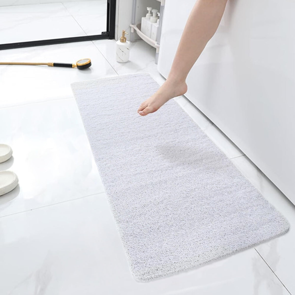 HITSLAM Shower mat Non Slip, 120x40 CM Non Slip Bath Mat with Drain, Soft PVC Loofah Shower Bath Mat for Tub, Quick Drying Shower Mat for Bathroom,