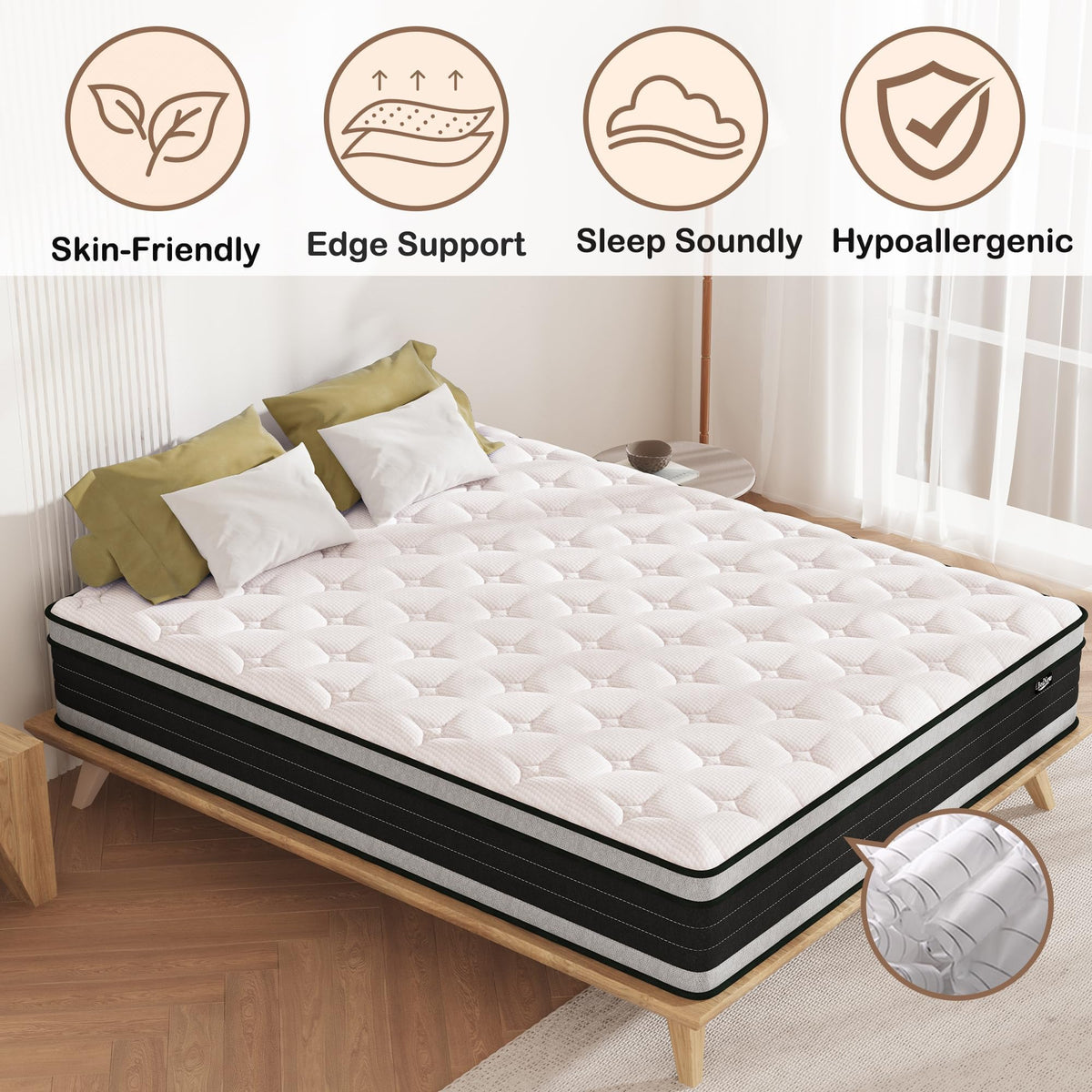 Bednew European Single Mattress Hybrid Mattress Medium Firm 90x200x30cm