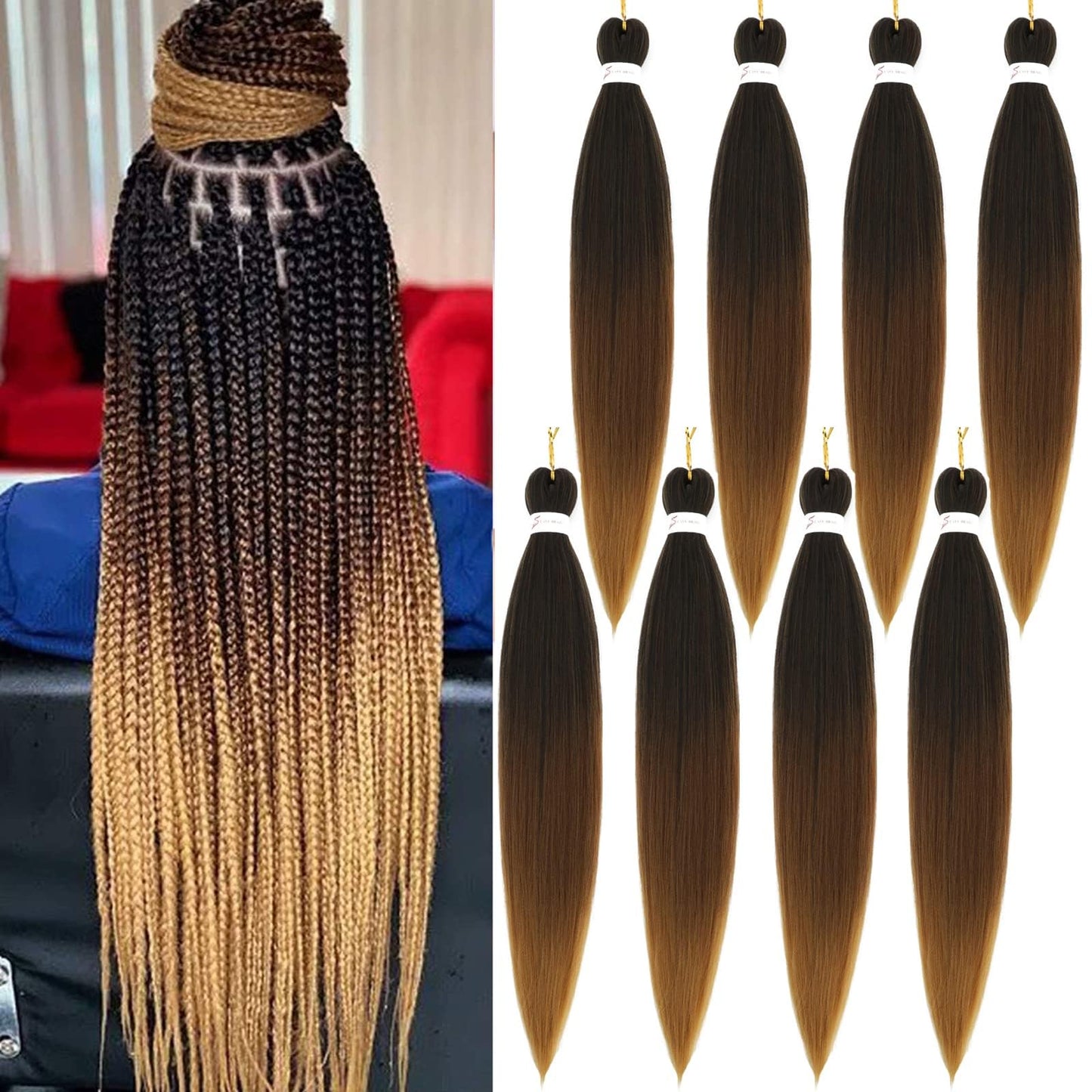 8 Packs Pre Stretched Braiding Hair- 26 Inch Crochet Braids Hair Extensions for Braiding 1B/30/27 Soft Yaki Texture Braiding Hair Extensions