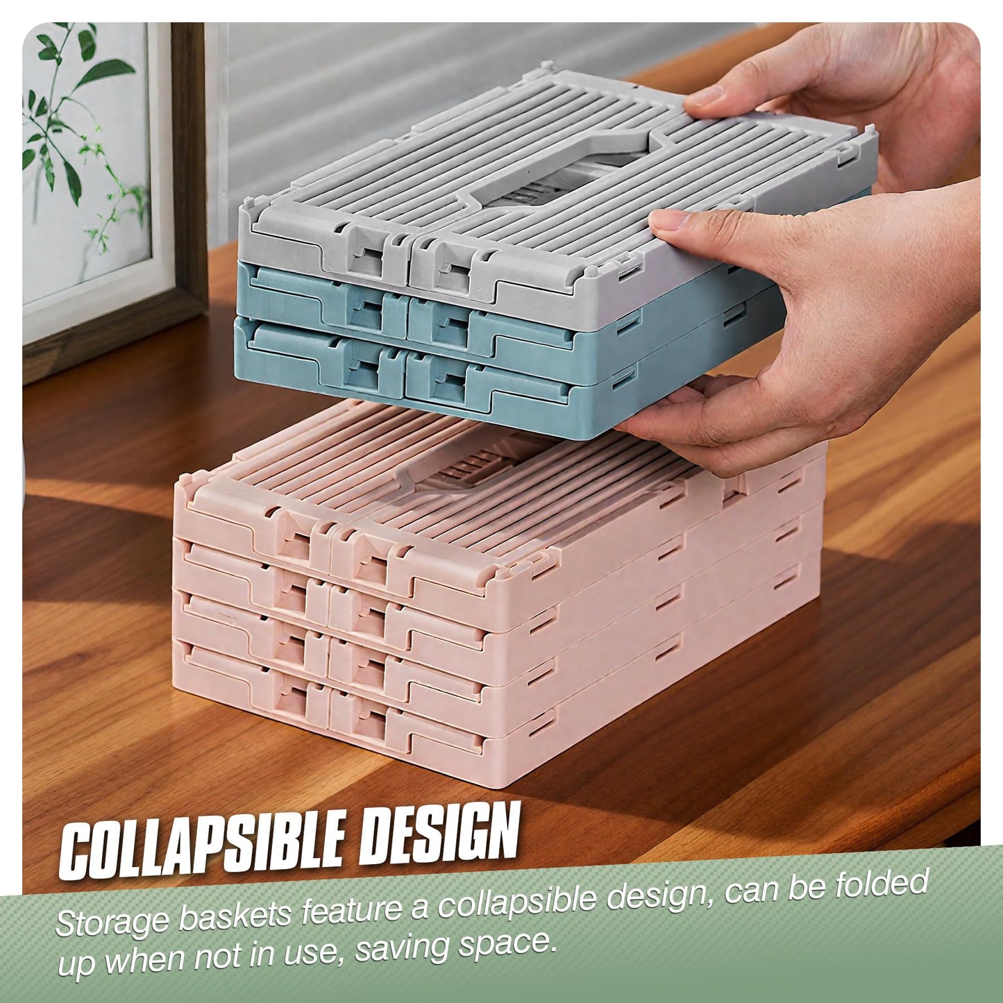 Vivikivi 2-Pack Collapsible Crates Storage Boxes, 22x15x9cm, Pink