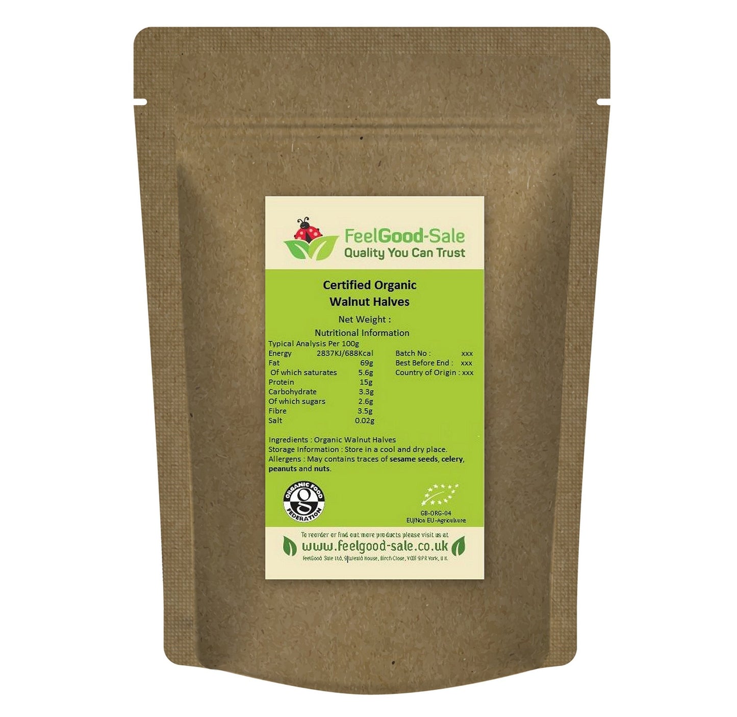 500g Fresh Organic Walnuts Halves - Rich in Omega-3