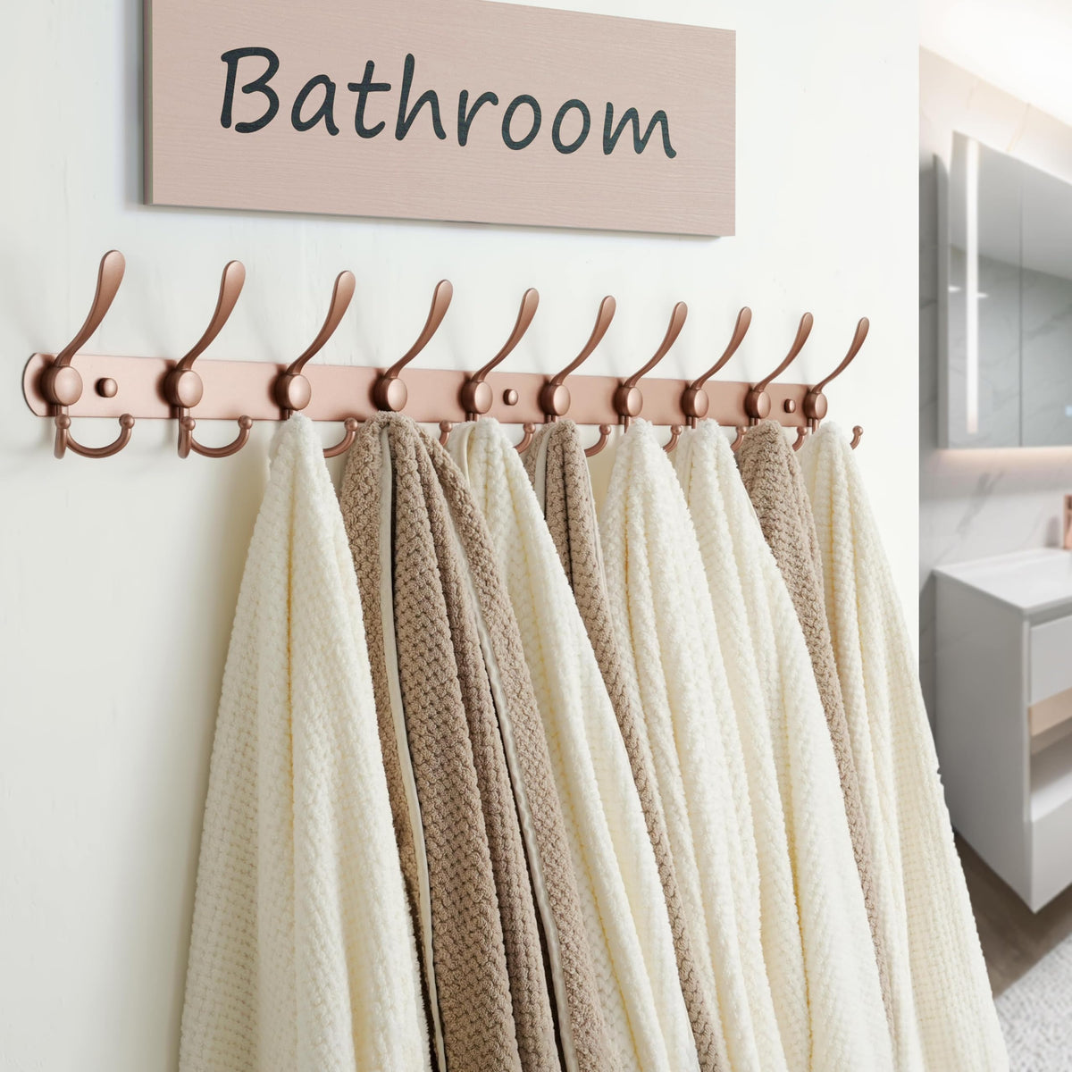 Dseap Coat Rack Wall Mount - 96cm Long 10-Tri-Hooks Heavy Duty Coat Hanger Rail Wall Hooks for Hanging Coats Hats Clothing Clothes Purse Mudroom