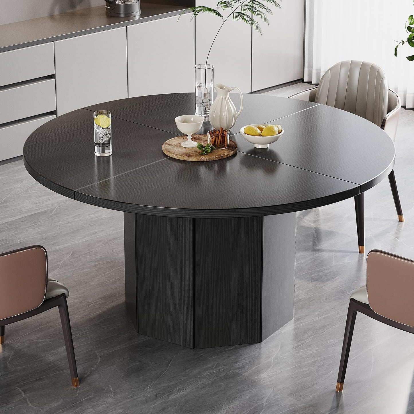 HSH Black Round Dining Table, Modern Dinner Table only for 4-6 People, Modern Circle Kitchen Table for Home Living Room, Wood and Metal Dining Room