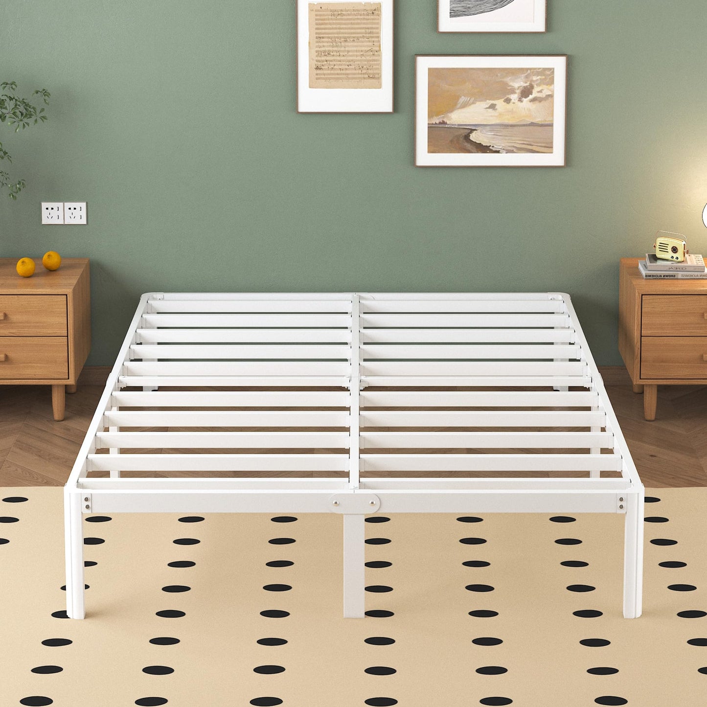 Lutown-Teen King Size Bed Frame 30.5 cm High with Rounded Corner Legs, 5ft Heavy Duty Metal Bed Frame King Size with Steel Slats Support, Noise Free,