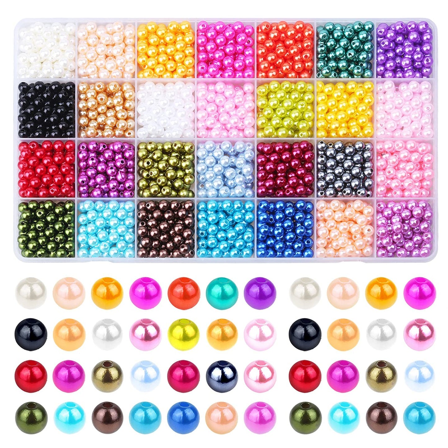 Anezus 1960PCS Multicolor Pearl Beads - 6mm, 28 Colors, Loose Pearls for Crafts, Small Pearl Filler Beads for Jewelry Making